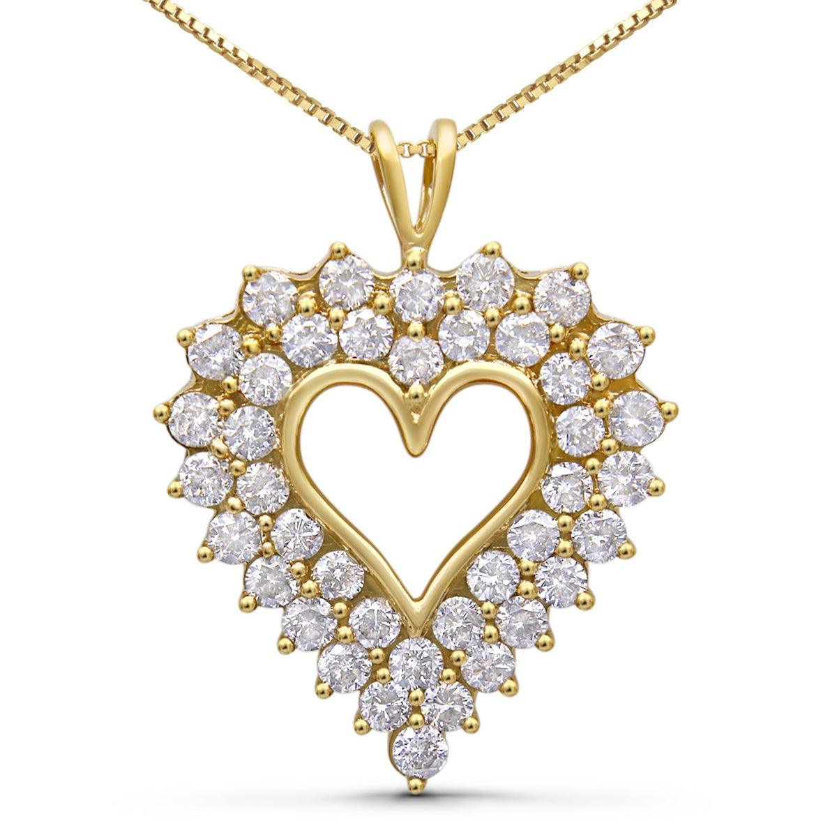 14K Yellow Gold Plated .925 Sterling Silver 4.0 Cttw Diamond Two Row Open Heart 18&quot; Pendant Necklace (K-L Color, I1-I2 Clarity) - LinkagejewelrydesignLinkagejewelrydesign