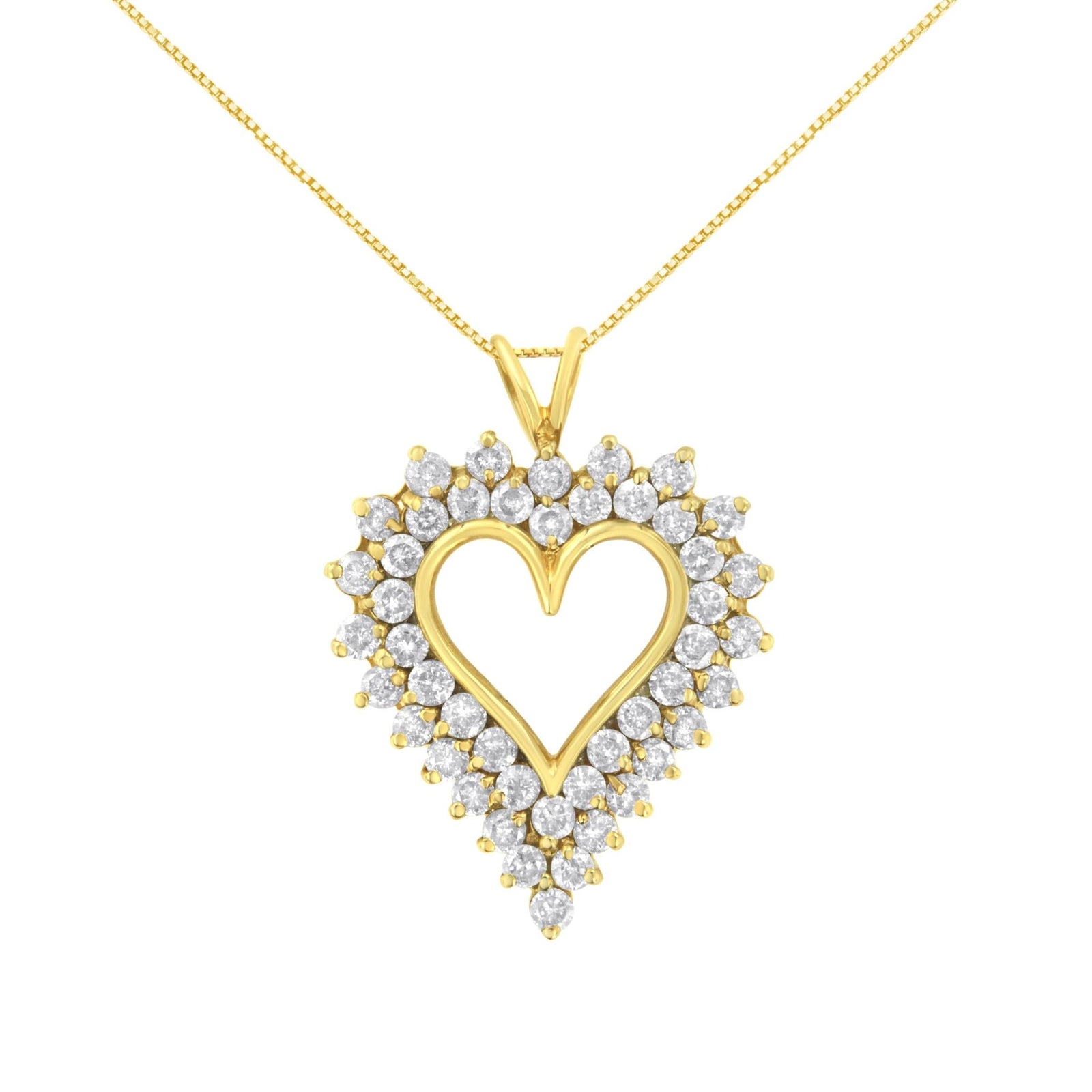 14K Yellow Gold Plated .925 Sterling Silver 4.0 cttw Prong Set, Round-Cut Diamond Heart 18" Pendant (K-L Color, I1-I2 Clarity) - LinkagejewelrydesignLinkagejewelrydesign