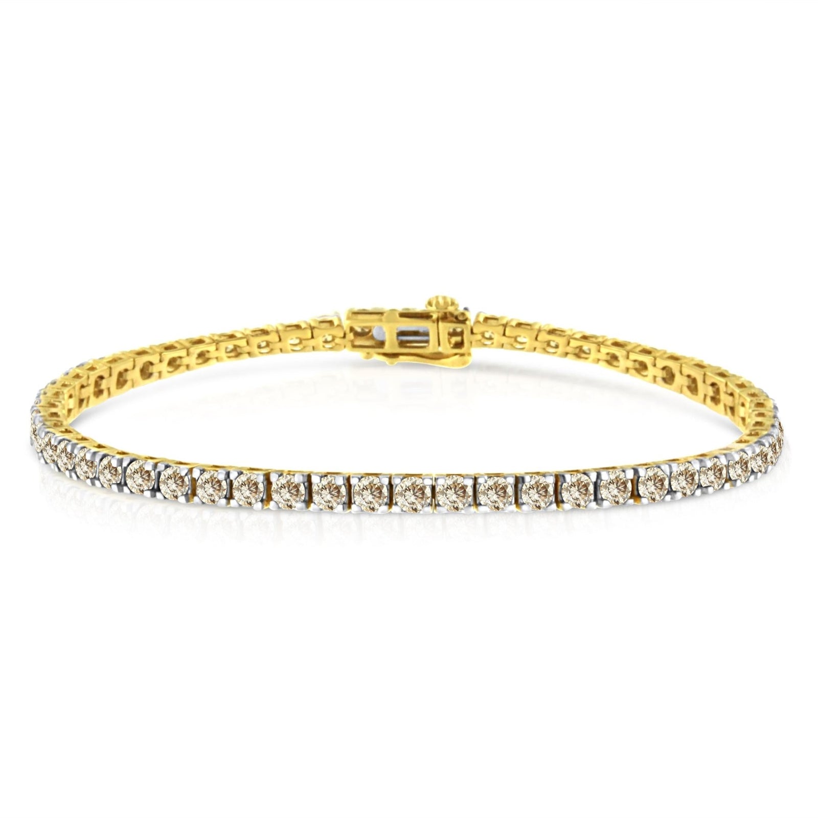 14K Yellow Gold Plated .925 Sterling Silver 5.00 cttw 4-Prong Set Brilliant Round-Cut Diamond Classic Tennis Bracelet (J-K Color, I2-I3 Clarity) - Size 7.25" - LinkagejewelrydesignLinkagejewelrydesign