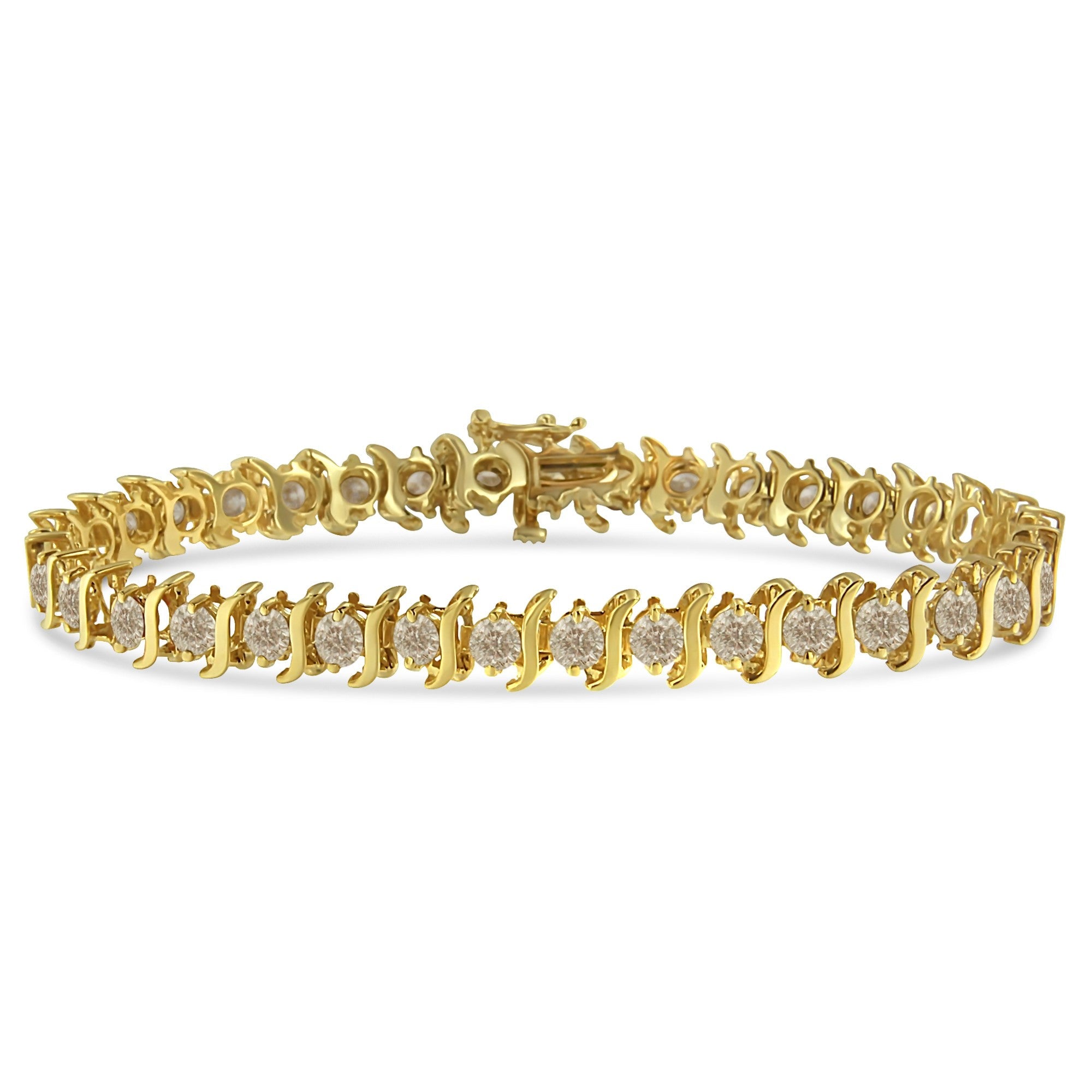 14K Yellow Gold-Plated .925 Sterling Silver 6.0 cttw Classic Round-Cut Diamond "S" Link Bracelet (J-K Color, I1-I2 Clarity) - Size 7.5" - LinkagejewelrydesignLinkagejewelrydesign