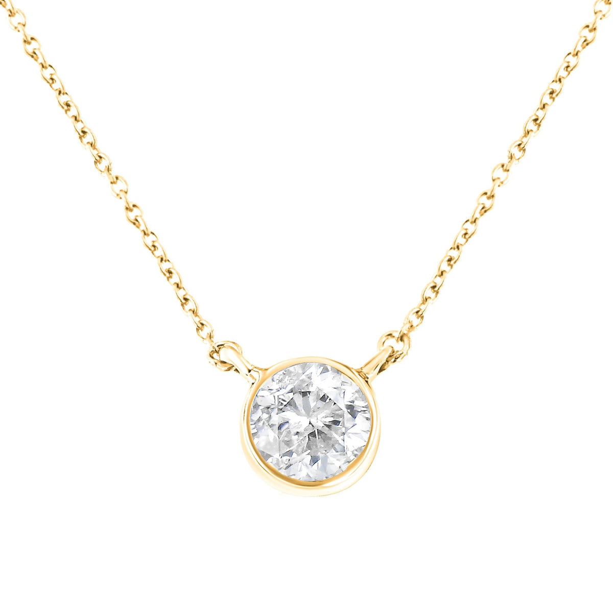 14K Yellow Gold Plated .925 Sterling Silver Bezel Set 1/2 Cttw Diamond 18&quot; Pendant Necklace (K-L Color, SI2-I1 Clarity) - LinkagejewelrydesignLinkagejewelrydesign