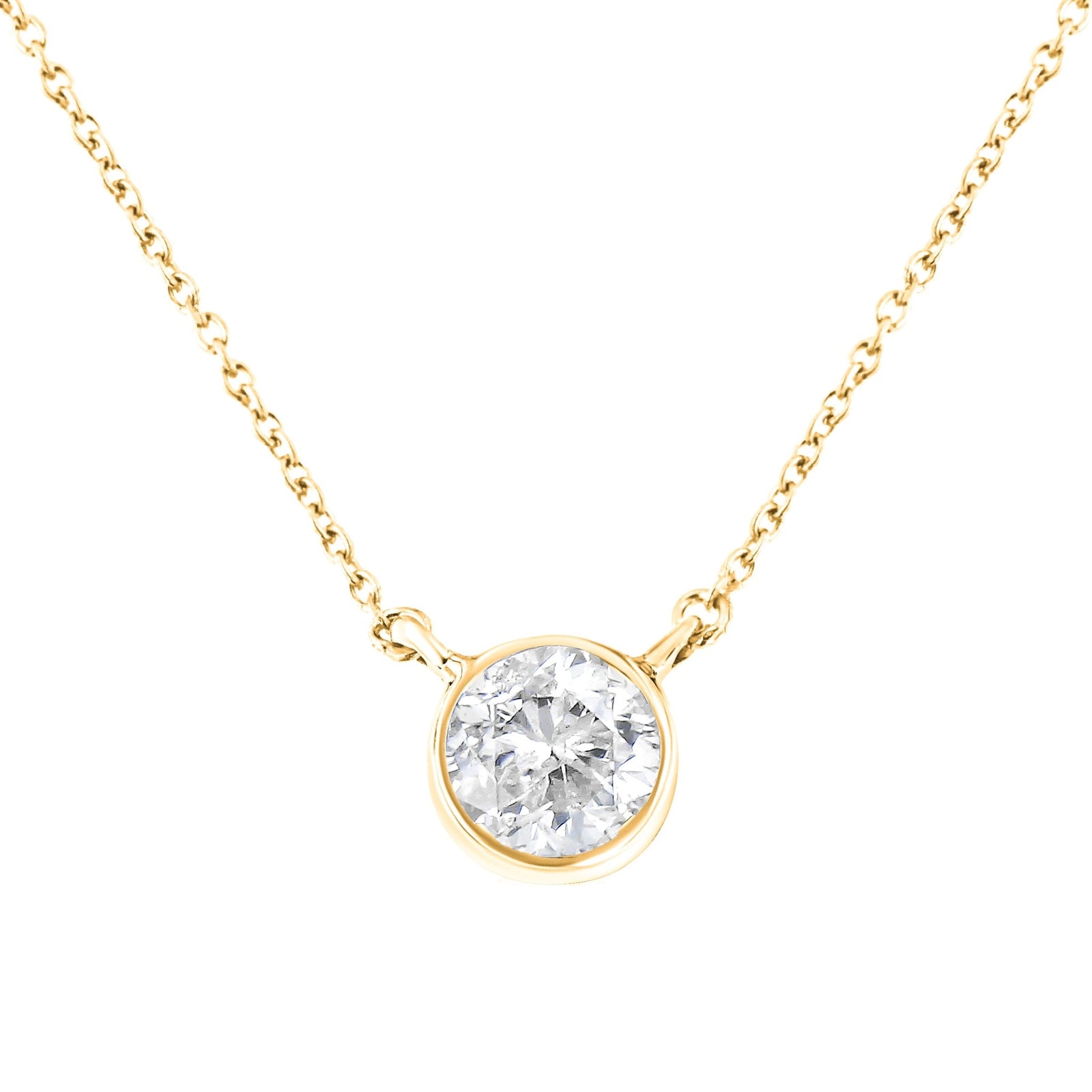 14K Yellow Gold Plated .925 Sterling Silver Bezel Set 1/2 Cttw Diamond 18" Pendant Necklace (K-L Color, SI2-I1 Clarity) - LinkagejewelrydesignLinkagejewelrydesign