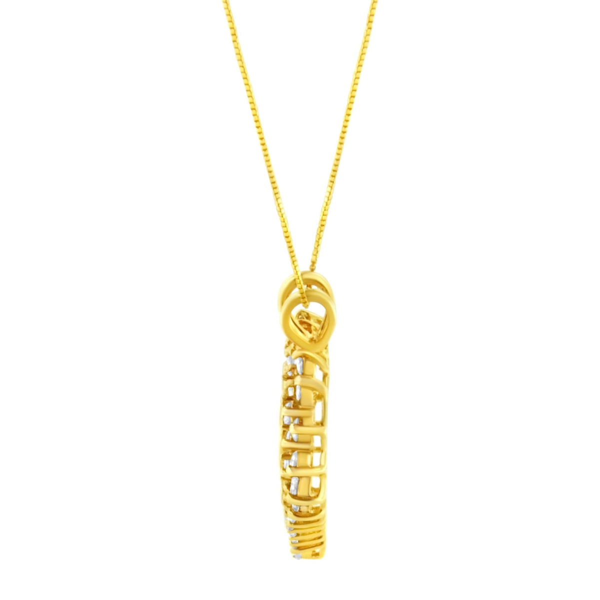 14K Yellow Gold Plated .925 Sterling Silver Brilliant-Cut Diamond Open Heart 18&quot; Pendant Necklace (K-L Color, I1-I2 Clarity) - LinkagejewelrydesignLinkagejewelrydesign