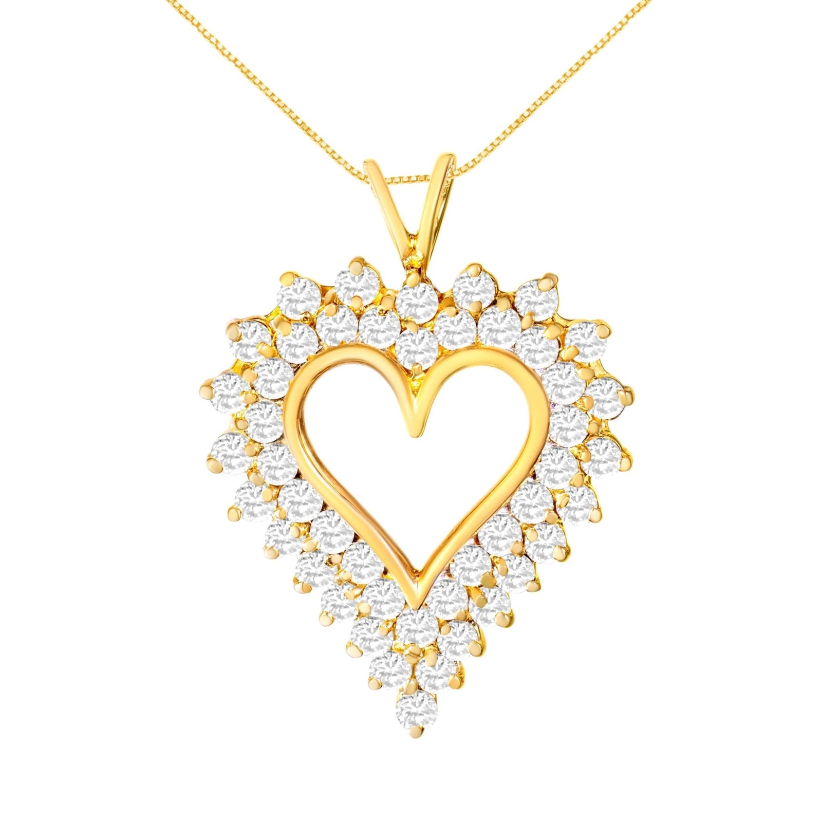 14K Yellow Gold Plated .925 Sterling Silver Brilliant-Cut Diamond Open Heart 18" Pendant Necklace (K-L Color, I1-I2 Clarity) - LinkagejewelrydesignLinkagejewelrydesign
