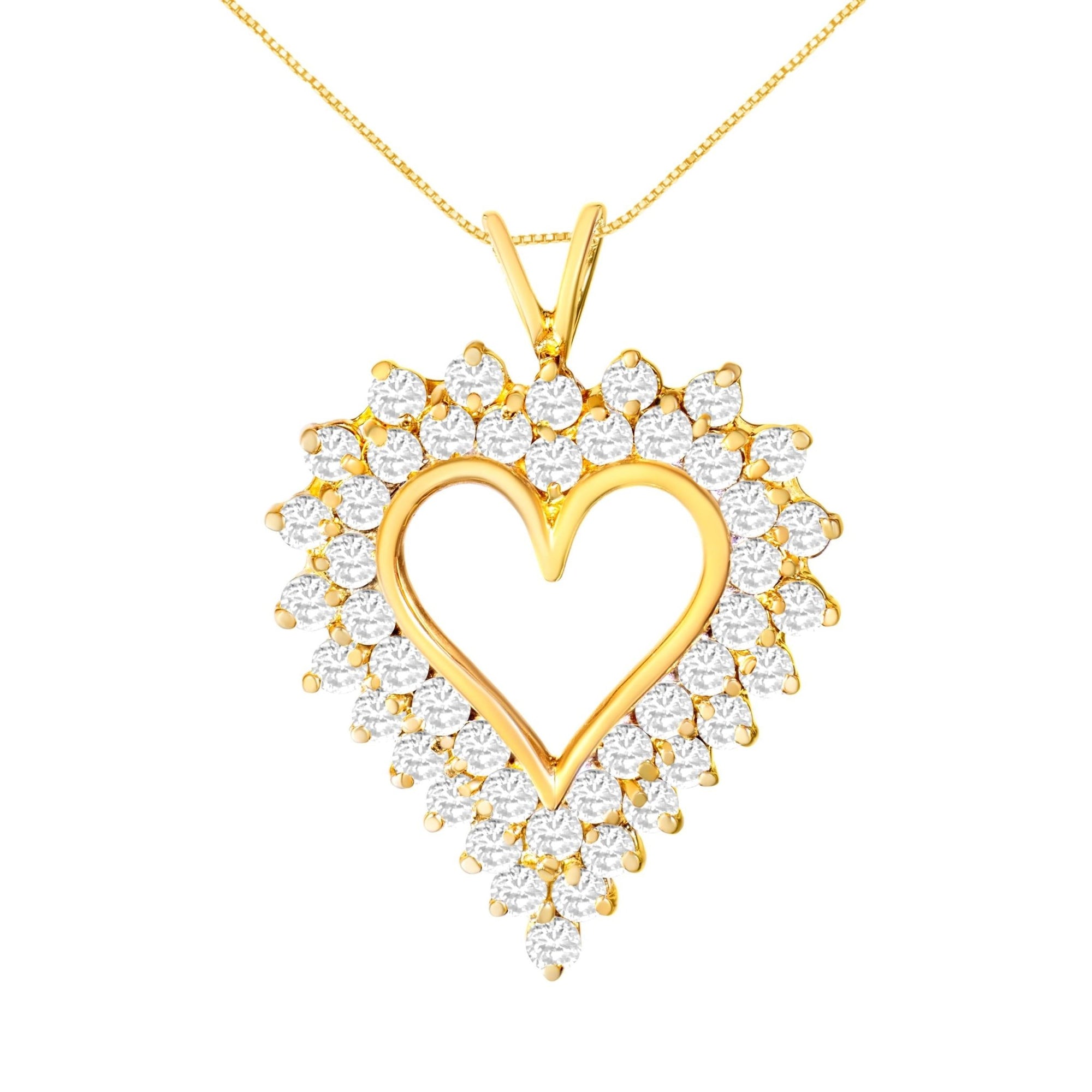 14K Yellow Gold Plated .925 Sterling Silver Brilliant-Cut Diamond Open Heart 18" Pendant Necklace (K-L Color, I1-I2 Clarity) - LinkagejewelrydesignLinkagejewelrydesign