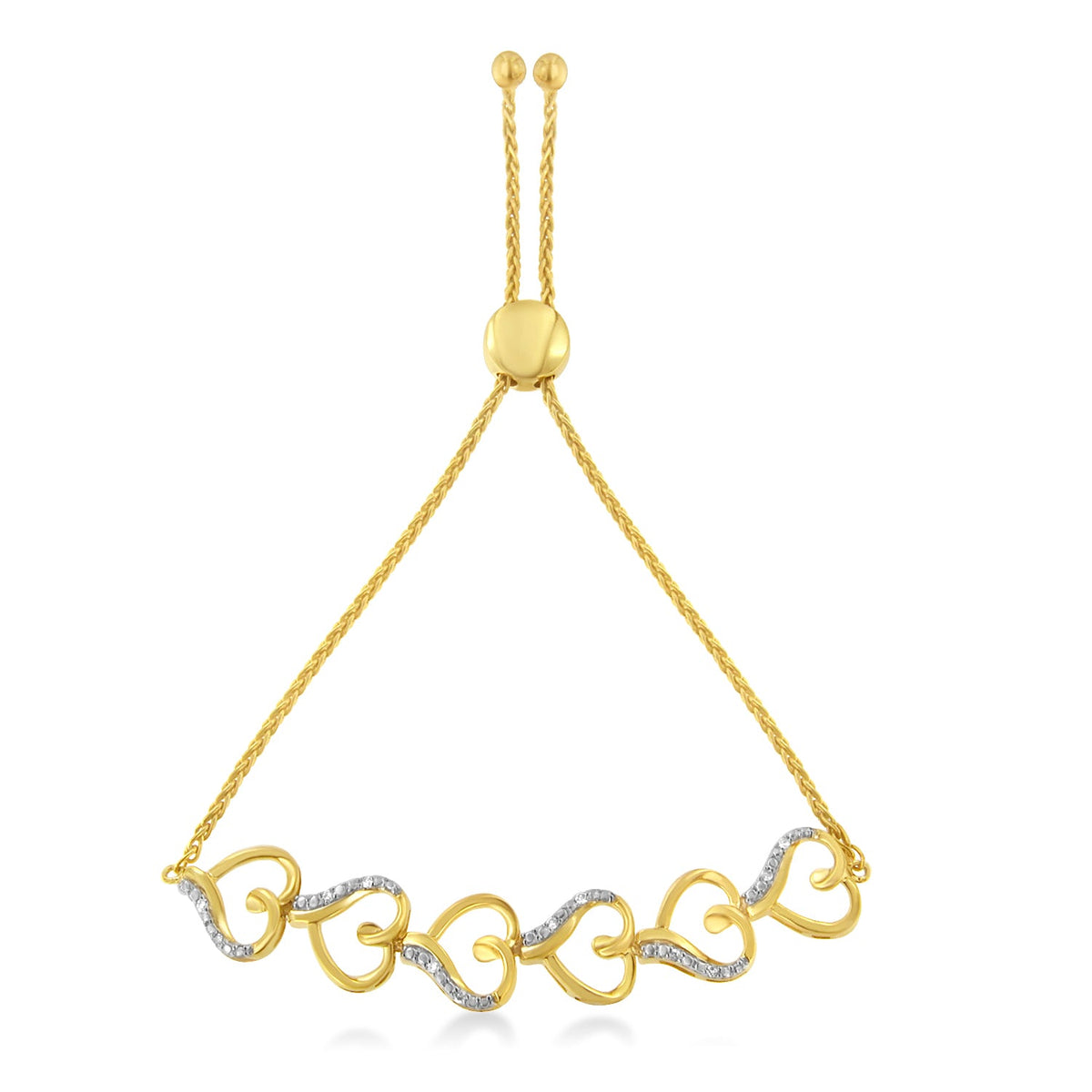 14K Yellow Gold Plated .925 Sterling Silver Diamond Accent Heart Link Bolo Bracelet (H-I Color, I2-I3 Clarity) - LinkagejewelrydesignLinkagejewelrydesign