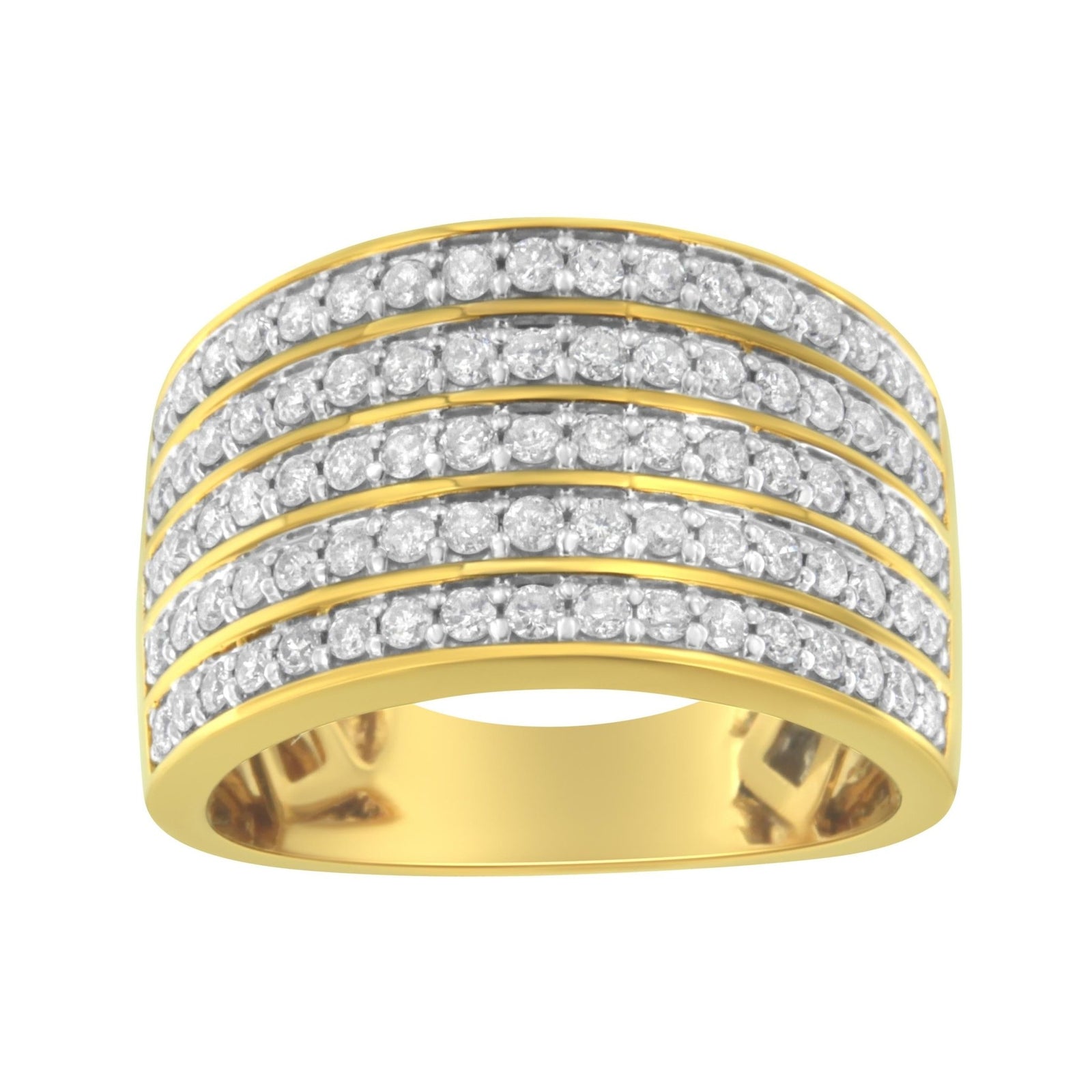 14K Yellow Gold Plated .925 Sterling Silver Diamond Multi-Row Band Ring (1 1/10 Cttw, J-K Color, I1-I2 Clarity) - Size 7 - LinkagejewelrydesignLinkagejewelrydesign