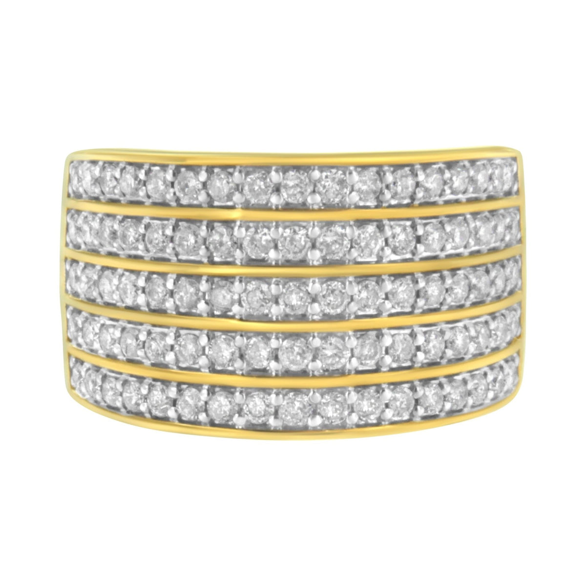 14K Yellow Gold Plated .925 Sterling Silver Diamond Multi-Row Band Ring (1 1/10 Cttw, J-K Color, I1-I2 Clarity) - Size 7 - LinkagejewelrydesignLinkagejewelrydesign