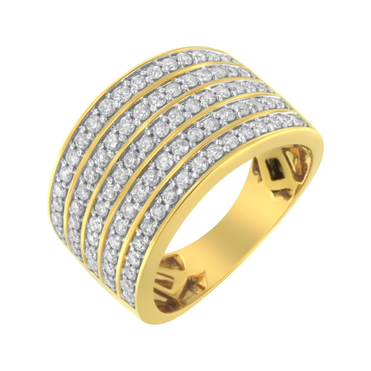 14K Yellow Gold Plated .925 Sterling Silver Diamond Multi-Row Band Ring (1 1/10 Cttw, J-K Color, I1-I2 Clarity) - Size 7 - LinkagejewelrydesignLinkagejewelrydesign