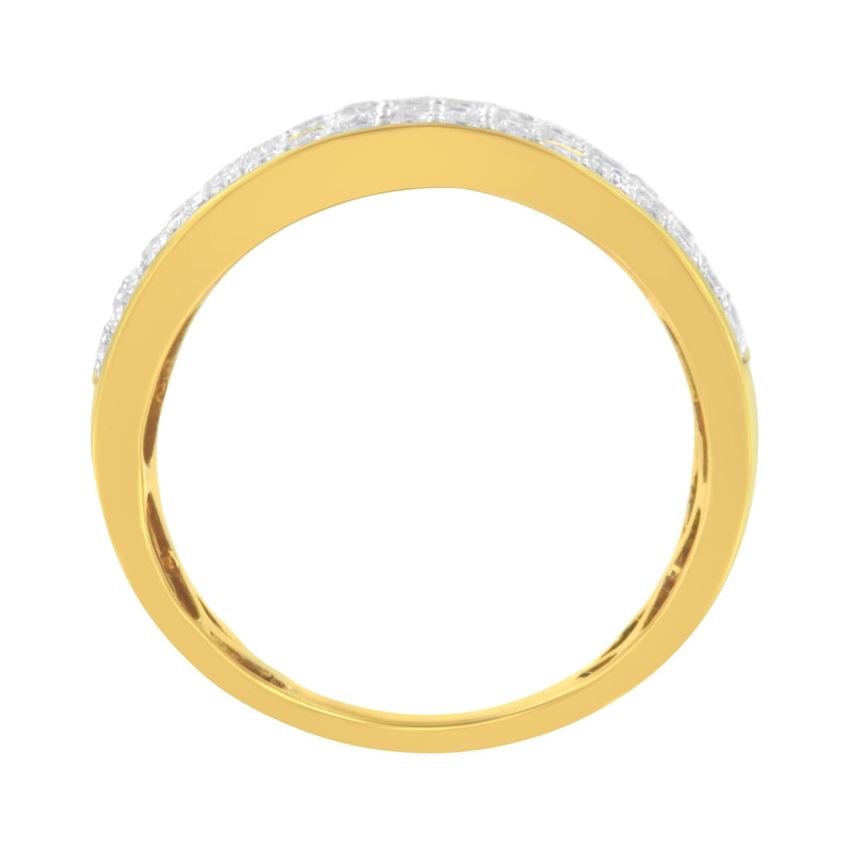 14K Yellow Gold Plated .925 Sterling Silver Diamond Multi-Row Band Ring (1 1/10 Cttw, J-K Color, I1-I2 Clarity) - Size 7 - LinkagejewelrydesignLinkagejewelrydesign