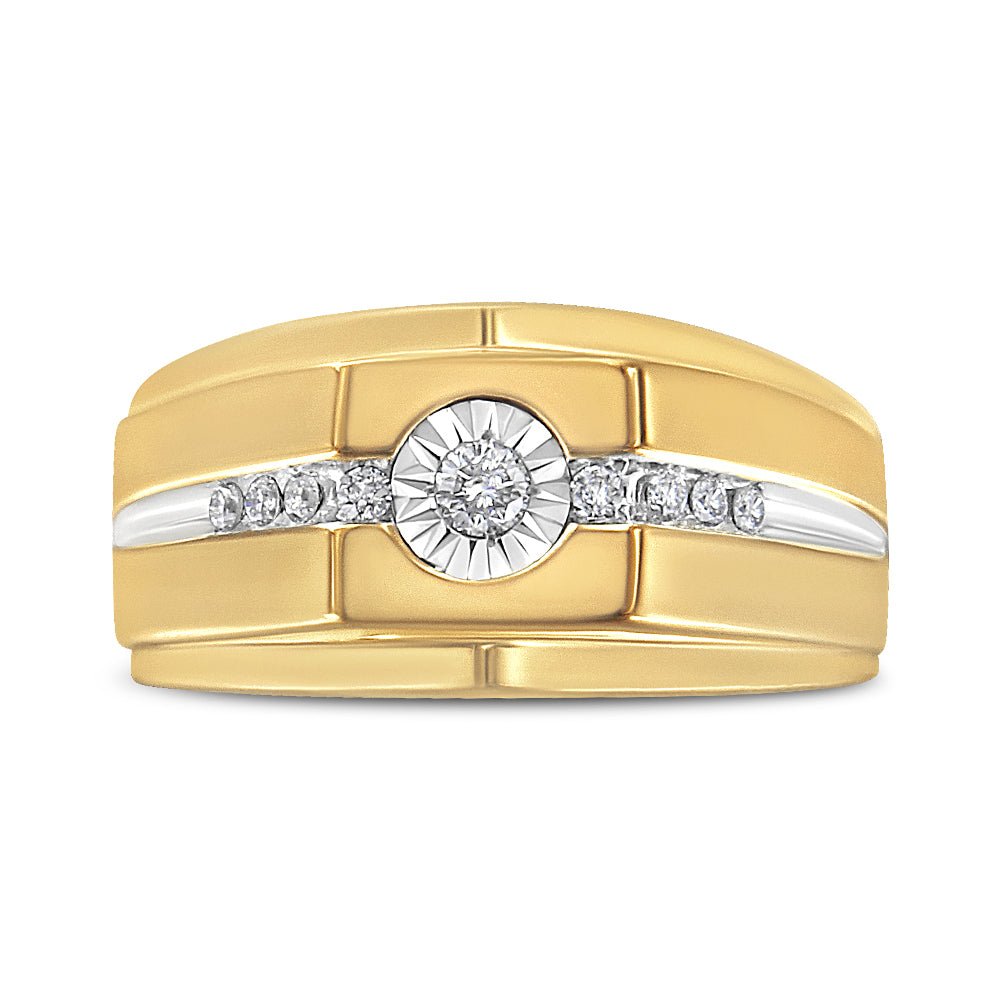 14K Yellow Gold Plated .925 Sterling Silver Miracle-Set 1/5 Cttw Diamond Men&#39;s Band Ring (I-J Color, I3 Clarity) - Size 10 - LinkagejewelrydesignLinkagejewelrydesign