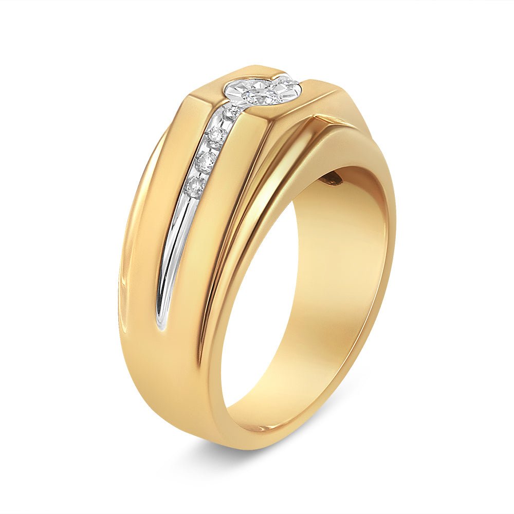 14K Yellow Gold Plated .925 Sterling Silver Miracle-Set 1/5 Cttw Diamond Men&#39;s Band Ring (I-J Color, I3 Clarity) - Size 10 - LinkagejewelrydesignLinkagejewelrydesign