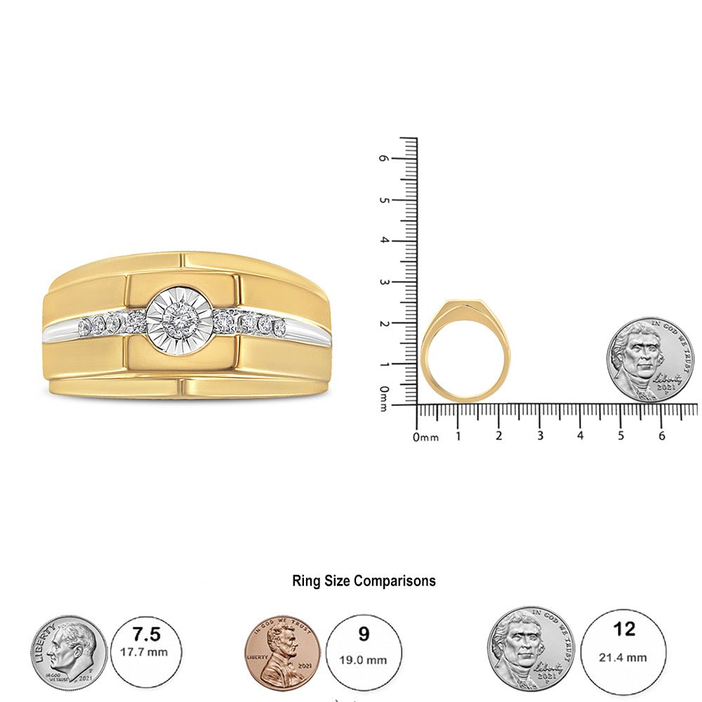 14K Yellow Gold Plated .925 Sterling Silver Miracle-Set 1/5 Cttw Diamond Men&#39;s Band Ring (I-J Color, I3 Clarity) - Size 10 - LinkagejewelrydesignLinkagejewelrydesign