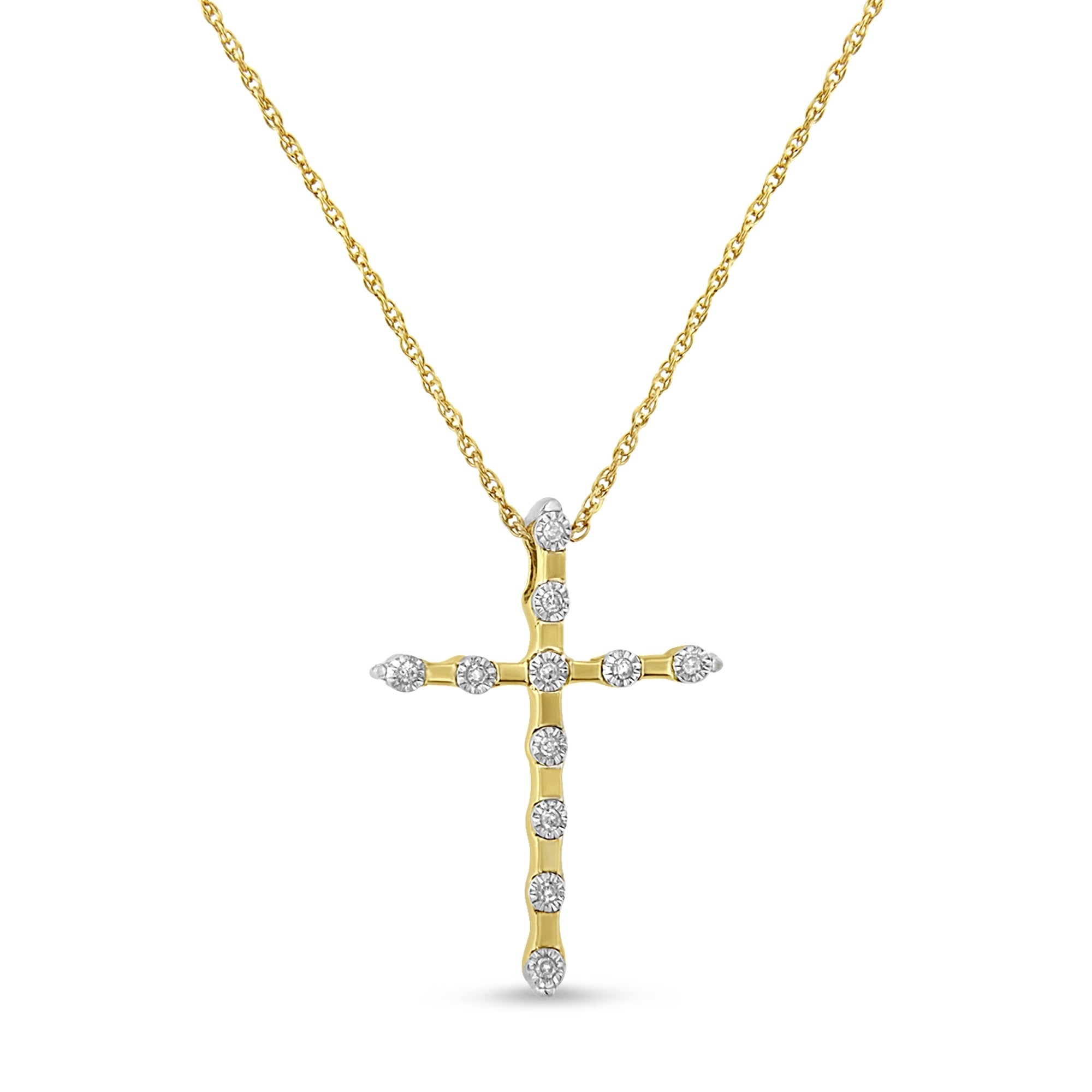 14K Yellow Gold Plated .925 Sterling Silver Miracle Set Diamond Accent Cross 18" Pendant Necklace (H-I Color, I2 Clarity) - LinkagejewelrydesignLinkagejewelrydesign