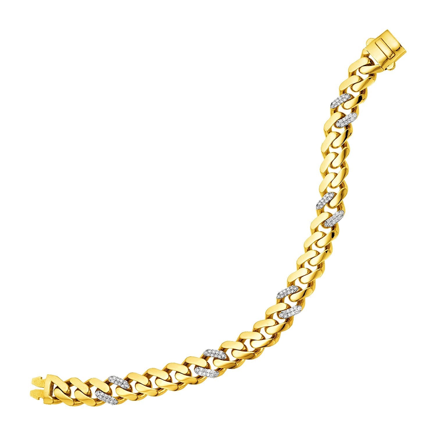 14k Yellow Gold Polished Curb Chain Bracelet with Diamonds - LinkagejewelrydesignLinkagejewelrydesign