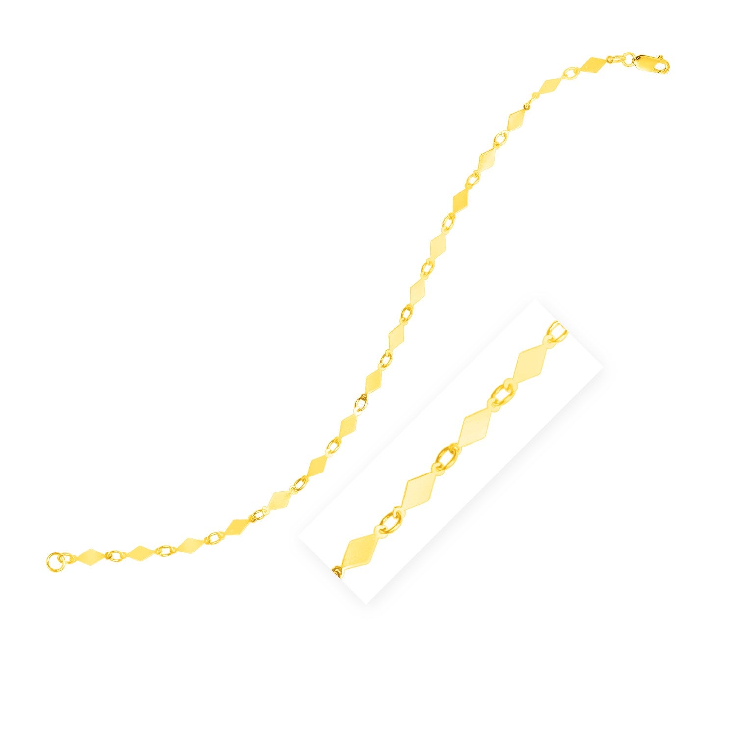 14K Yellow Gold Polished Diamond Motif Chain Bracelet - LinkagejewelrydesignLinkagejewelrydesign