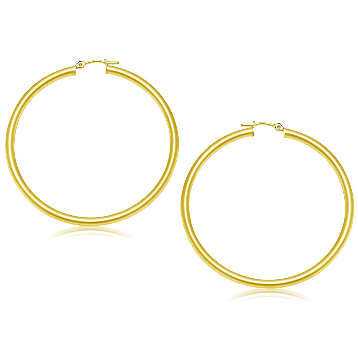 14k Yellow Gold Polished Hoop Earrings (50 mm) - LinkagejewelrydesignLinkagejewelrydesign