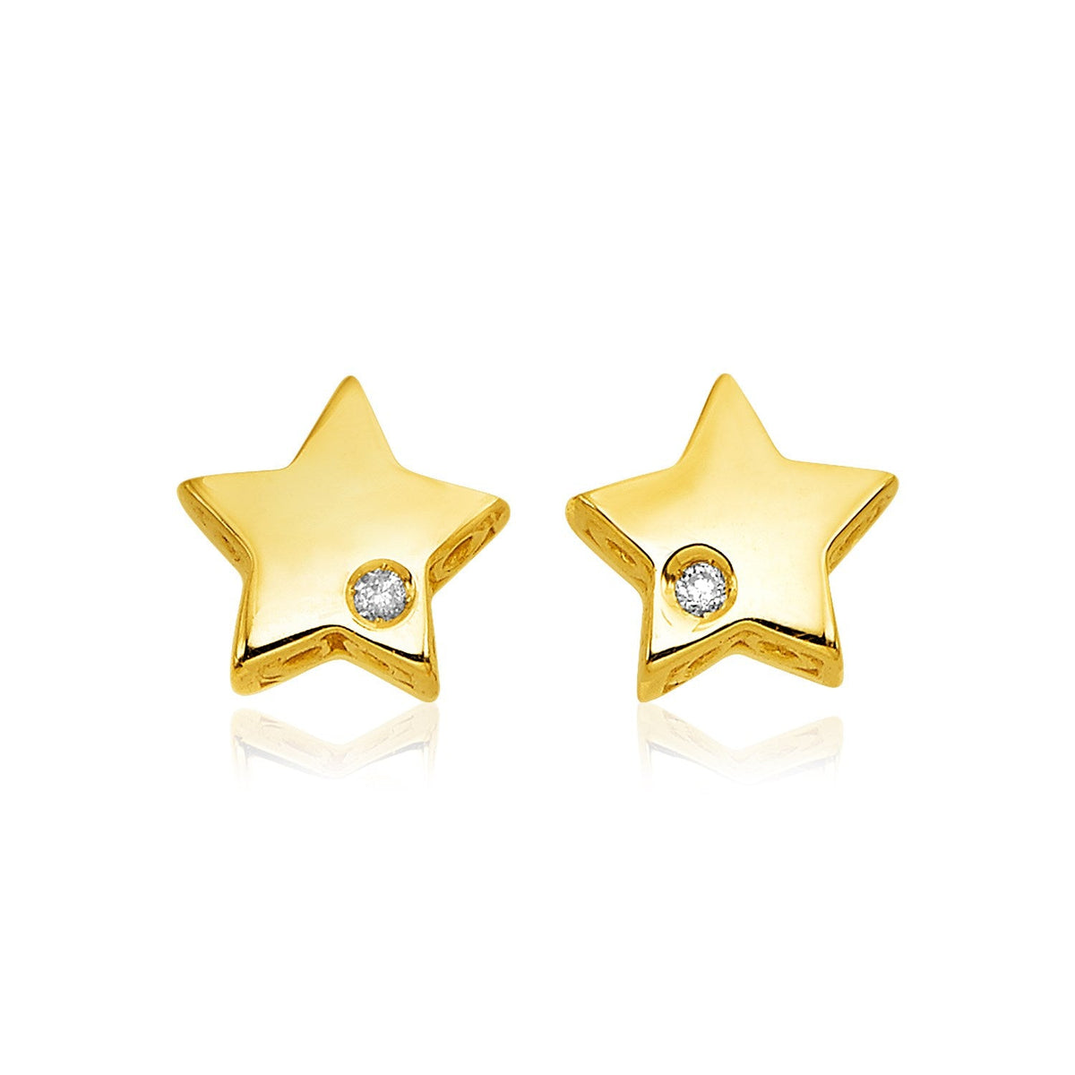 14k Yellow Gold Polished Star Earrings with Diamonds - LinkagejewelrydesignLinkagejewelrydesign