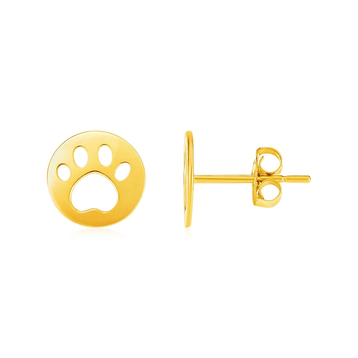 14k Yellow Gold Post Earrings with Paw Prints - LinkagejewelrydesignLinkagejewelrydesign