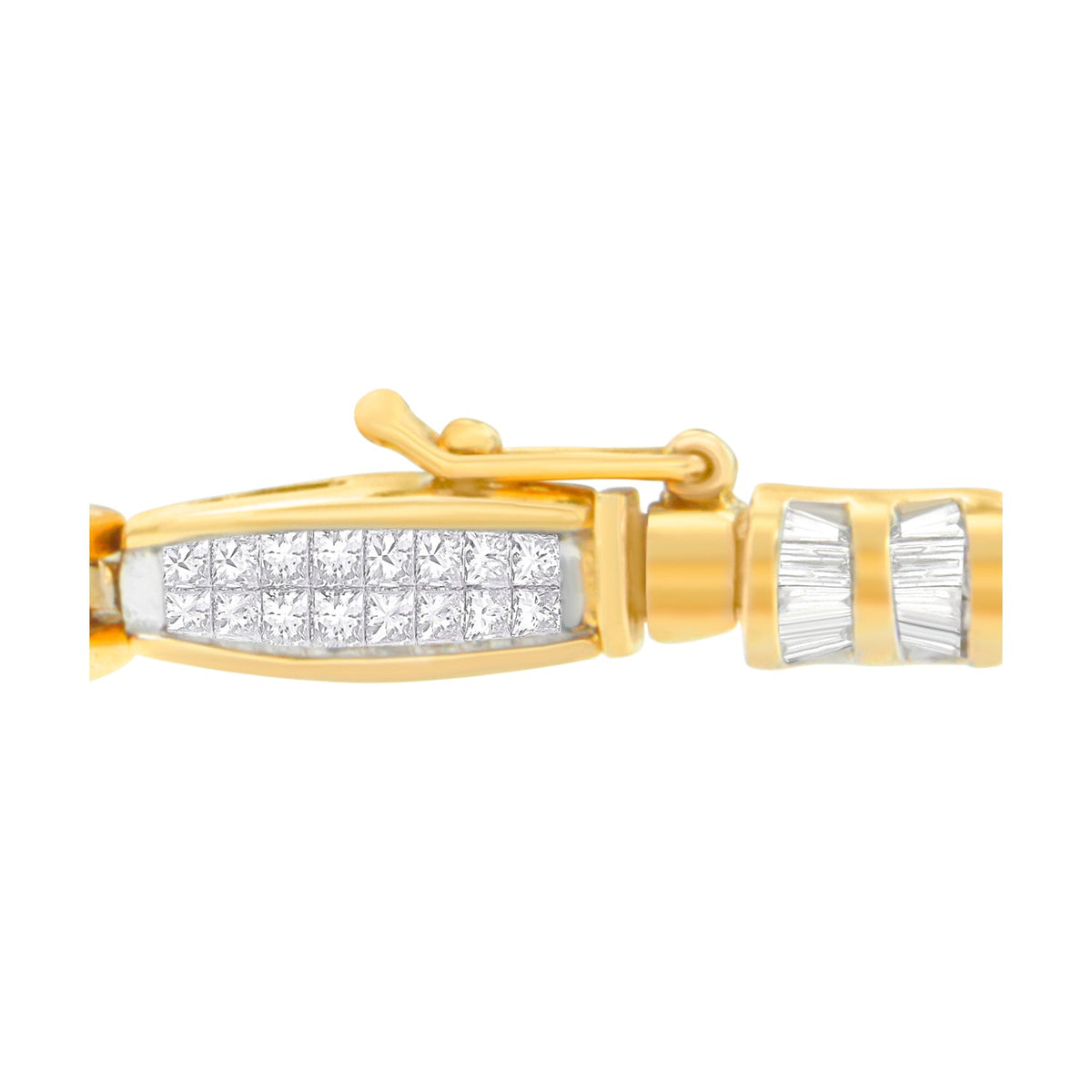 14K Yellow Gold Princess and Baguette Cut Diamond Beaded Bracelet (3.00 cttw, H-I Color, SI1-SI2 Clarity) - LinkagejewelrydesignLinkagejewelrydesign