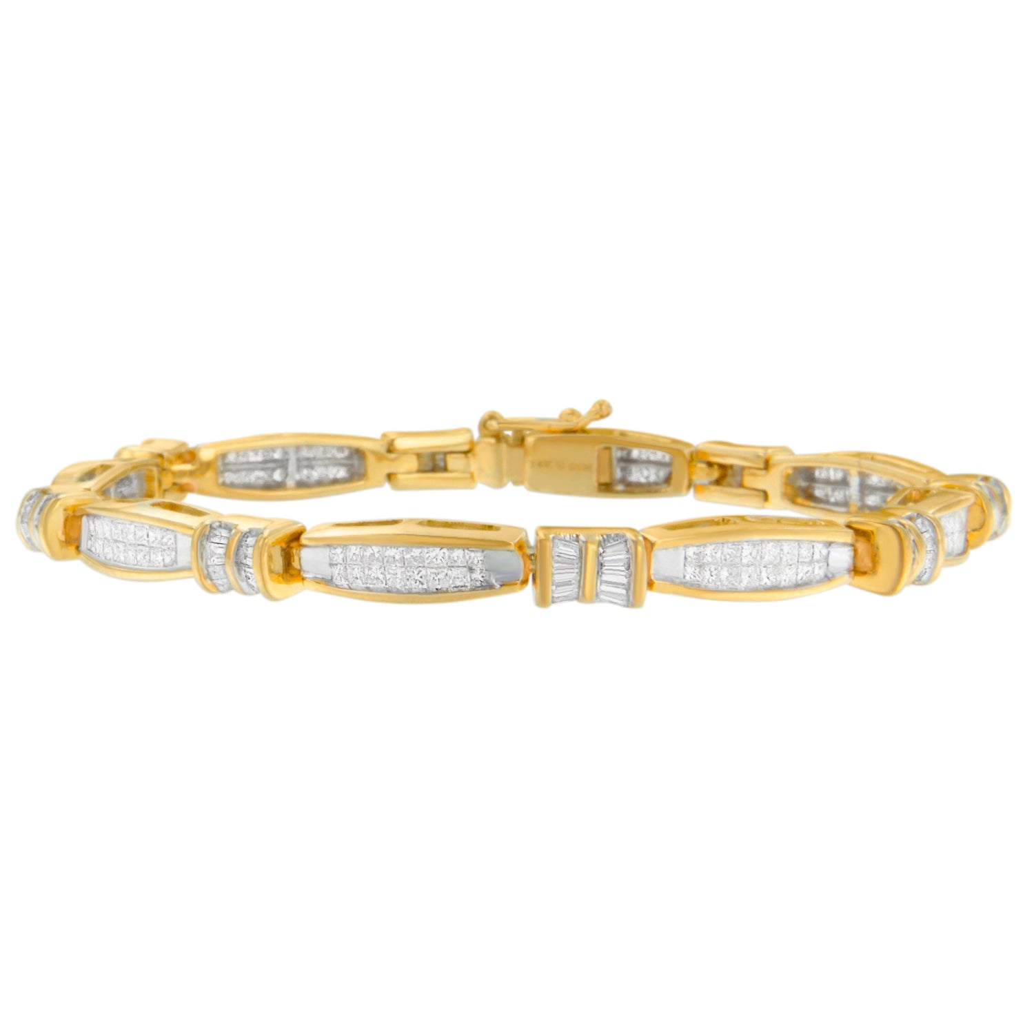 14K Yellow Gold Princess and Baguette Cut Diamond Beaded Bracelet (3.00 cttw, H-I Color, SI1-SI2 Clarity) - LinkagejewelrydesignLinkagejewelrydesign