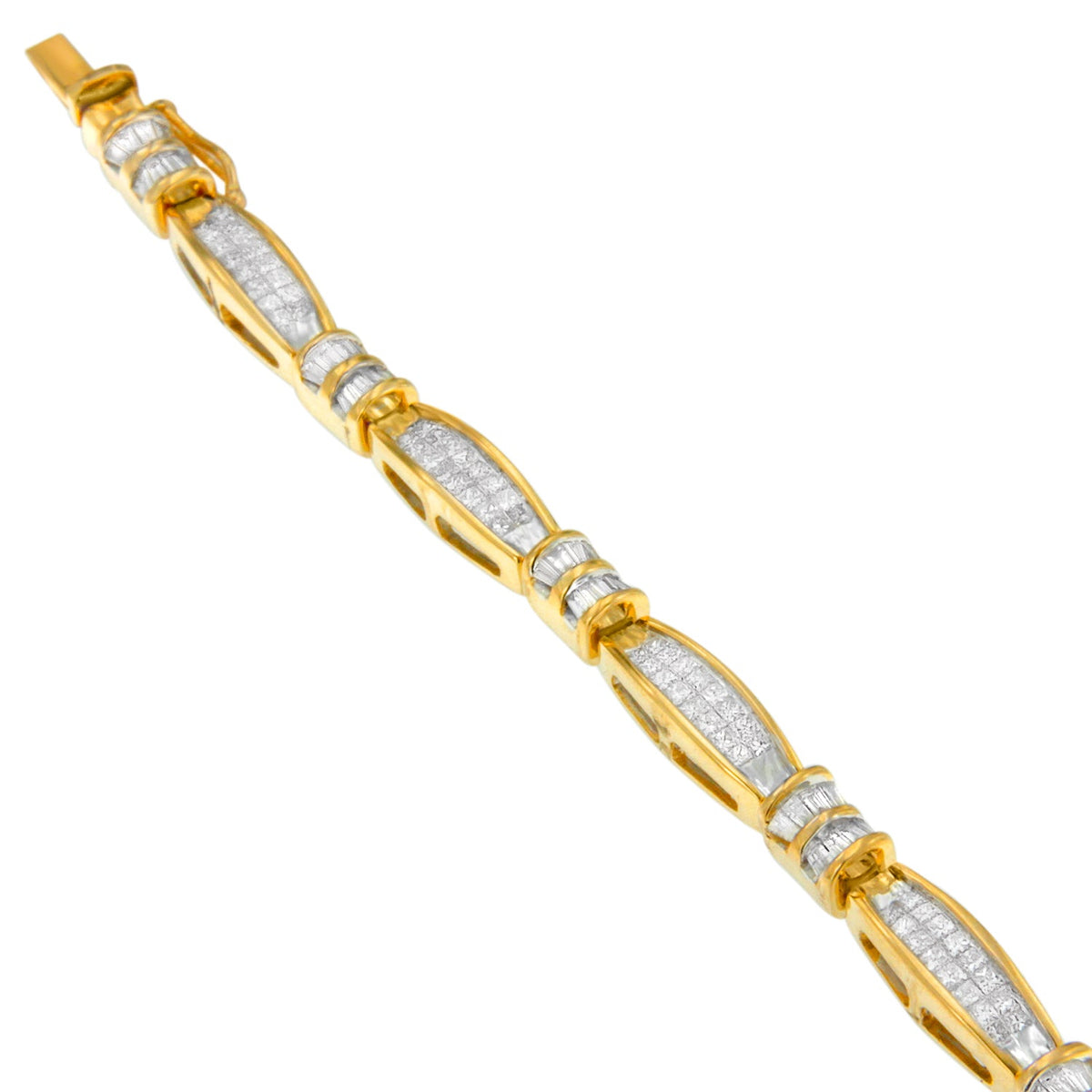 14K Yellow Gold Princess and Baguette Cut Diamond Beaded Bracelet (3.00 cttw, H-I Color, SI1-SI2 Clarity) - LinkagejewelrydesignLinkagejewelrydesign