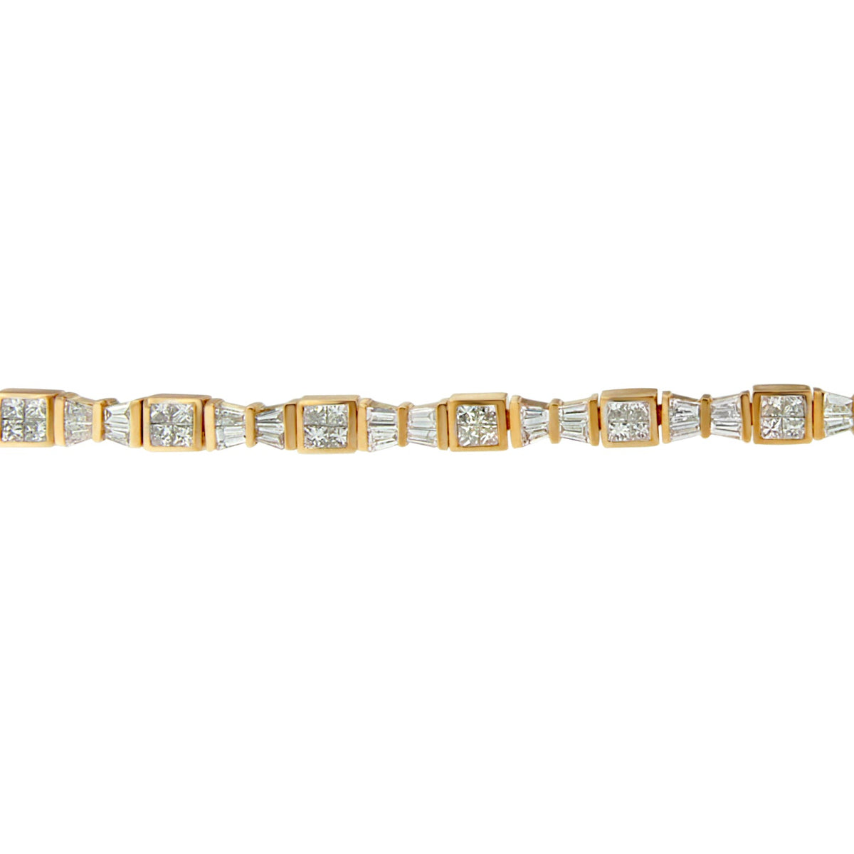 14K Yellow Gold Princess and Baguette Cut Diamond Bow Bracelet (5 3/4 cttw, H-I Color, SI1-SI2 Clarity) - LinkagejewelrydesignLinkagejewelrydesign