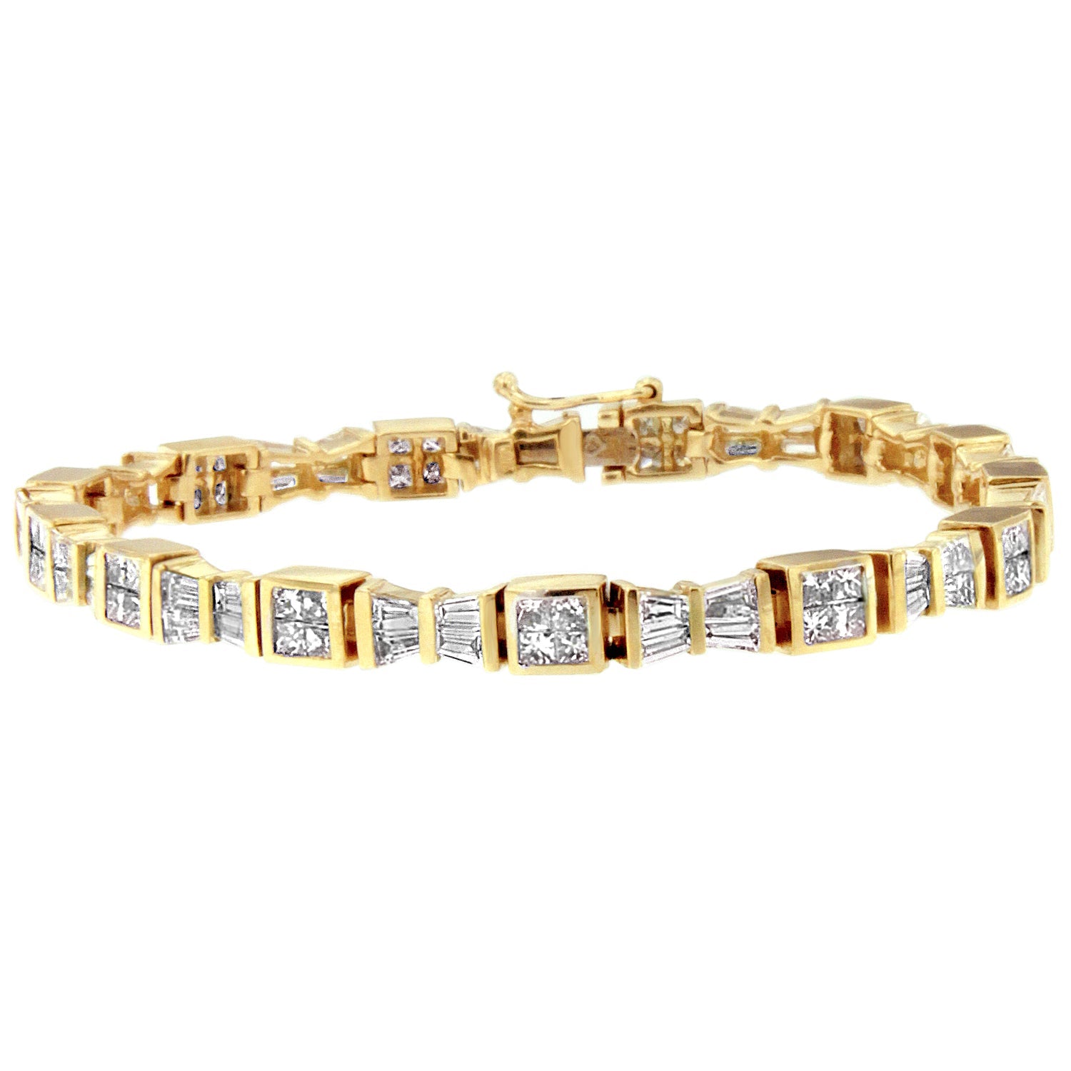 14K Yellow Gold Princess and Baguette Cut Diamond Bow Bracelet (5 3/4 cttw, H-I Color, SI1-SI2 Clarity) - LinkagejewelrydesignLinkagejewelrydesign