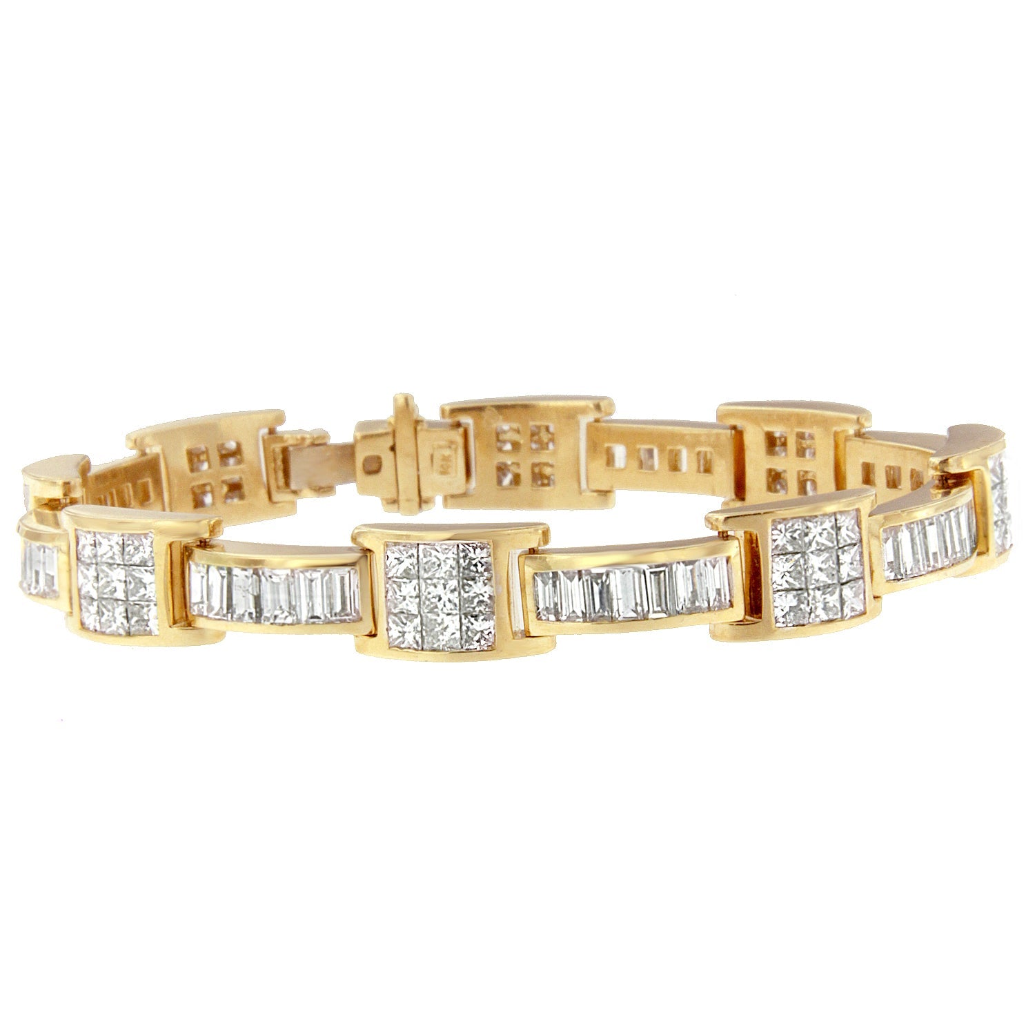 14K Yellow Gold Princess and Baguette-Cut Diamond Box-Link Bracelet(10.75 cttw,G-H Color,VS2-SI1 Clarity) - LinkagejewelrydesignLinkagejewelrydesign