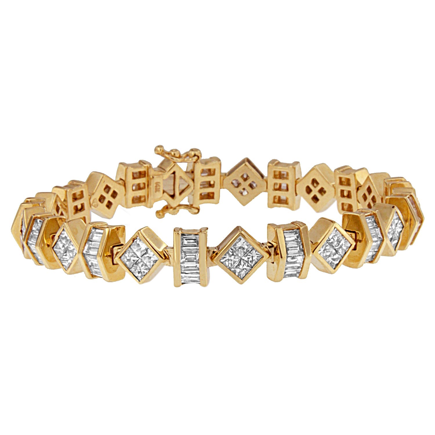 14K Yellow Gold Princess and Baguette Diamond Modern Link Bracelet(7.50 cttw,G-H Color,VS1-VS2 Clarity) - LinkagejewelrydesignLinkagejewelrydesign