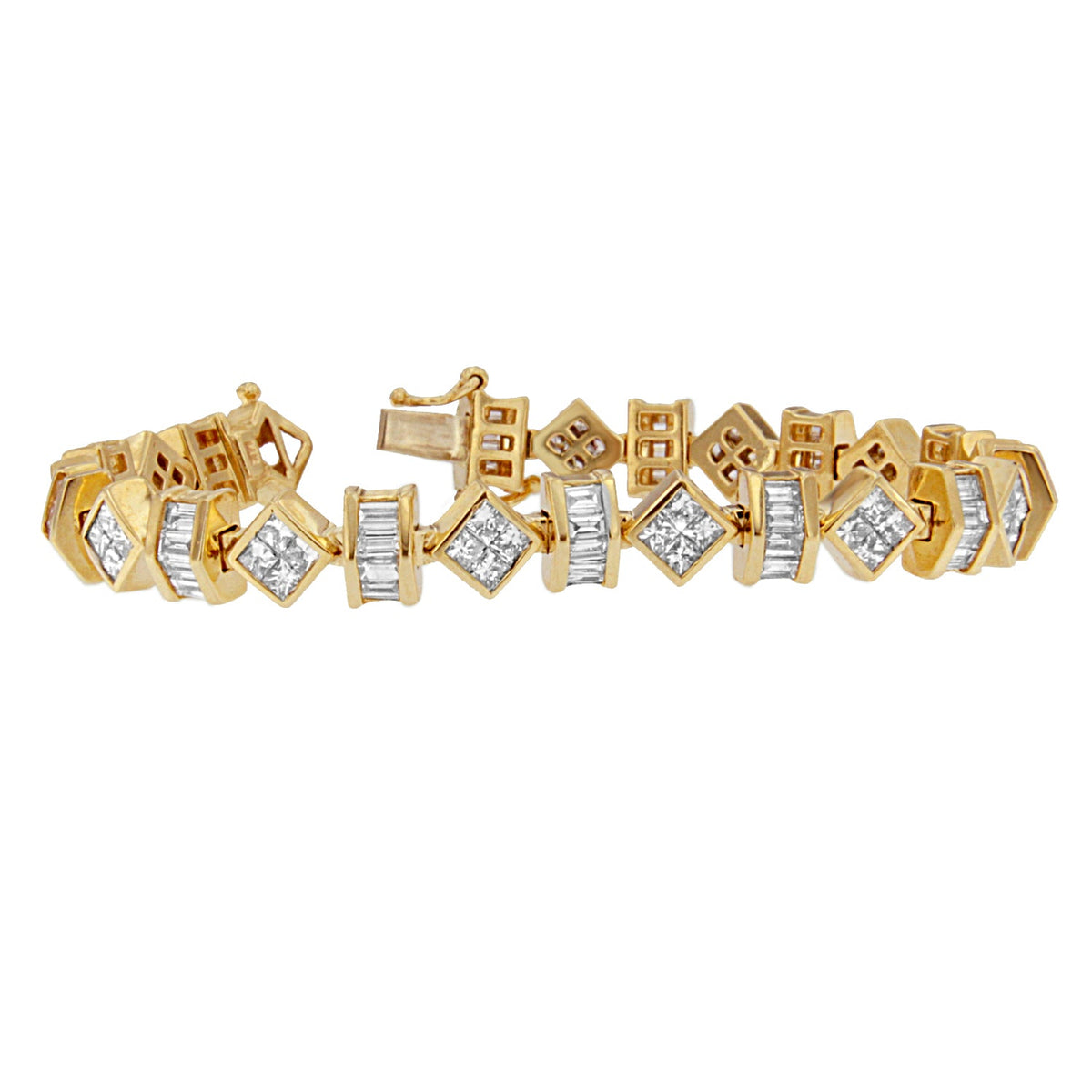 14K Yellow Gold Princess and Baguette Diamond Modern Link Bracelet(7.50 cttw,G-H Color,VS1-VS2 Clarity) - LinkagejewelrydesignLinkagejewelrydesign