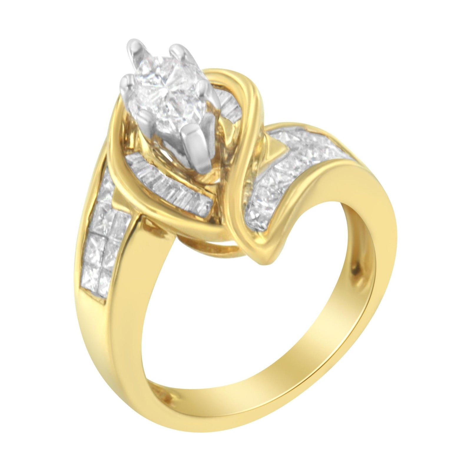 14K Yellow Gold Princess, Baguette, and Pie cut Diamond Marquise Shaped Ring (1 1/4 Cttw, G-H Color, SI1-SI2 Clarity) - Size 5-1/2 - LinkagejewelrydesignLinkagejewelrydesign