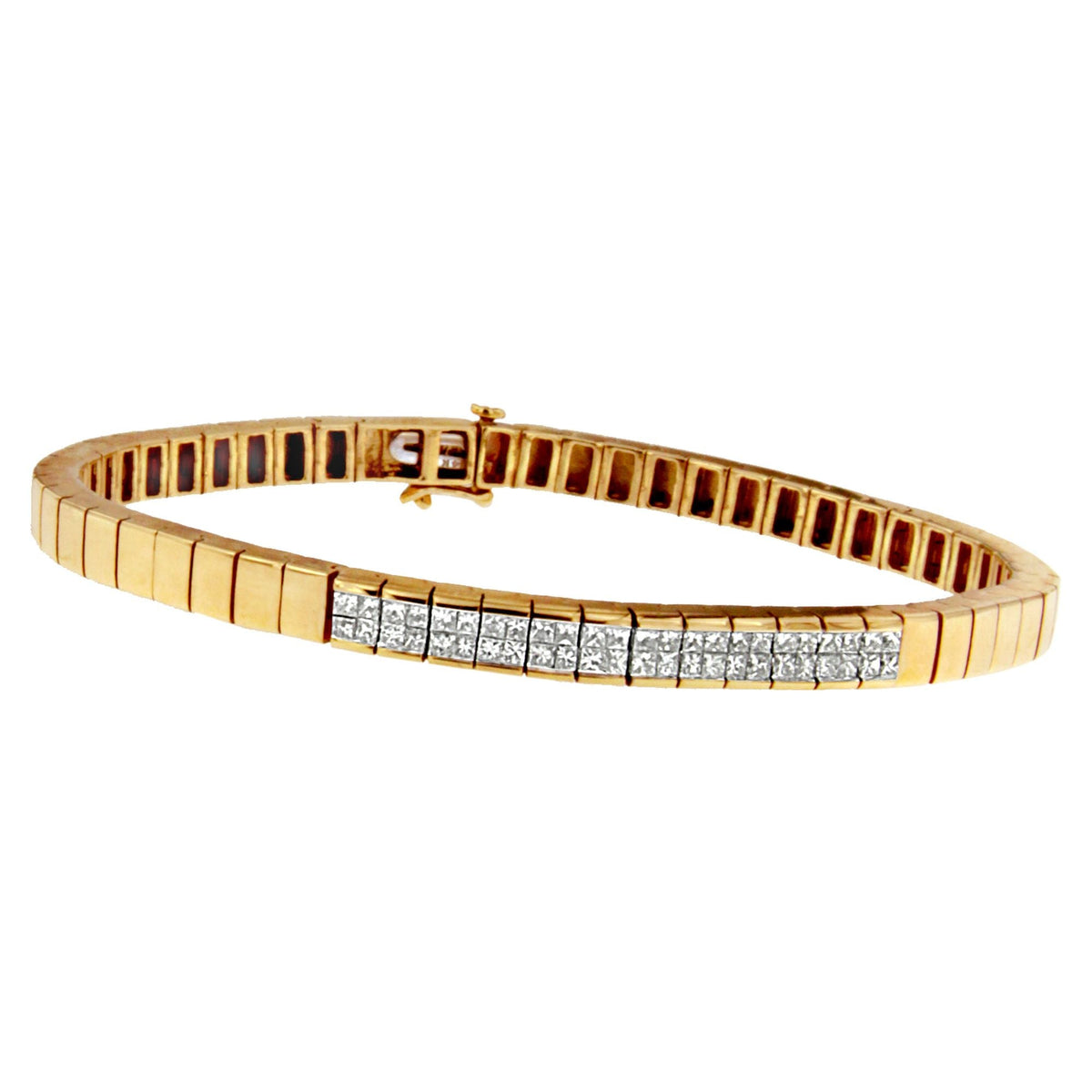 14K Yellow Gold Princess Cut Diamond Banded Bracelet (1.00 cttw, G - H Color, VS1 - VS2 Clarity) - LinkagejewelrydesignLinkagejewelrydesign
