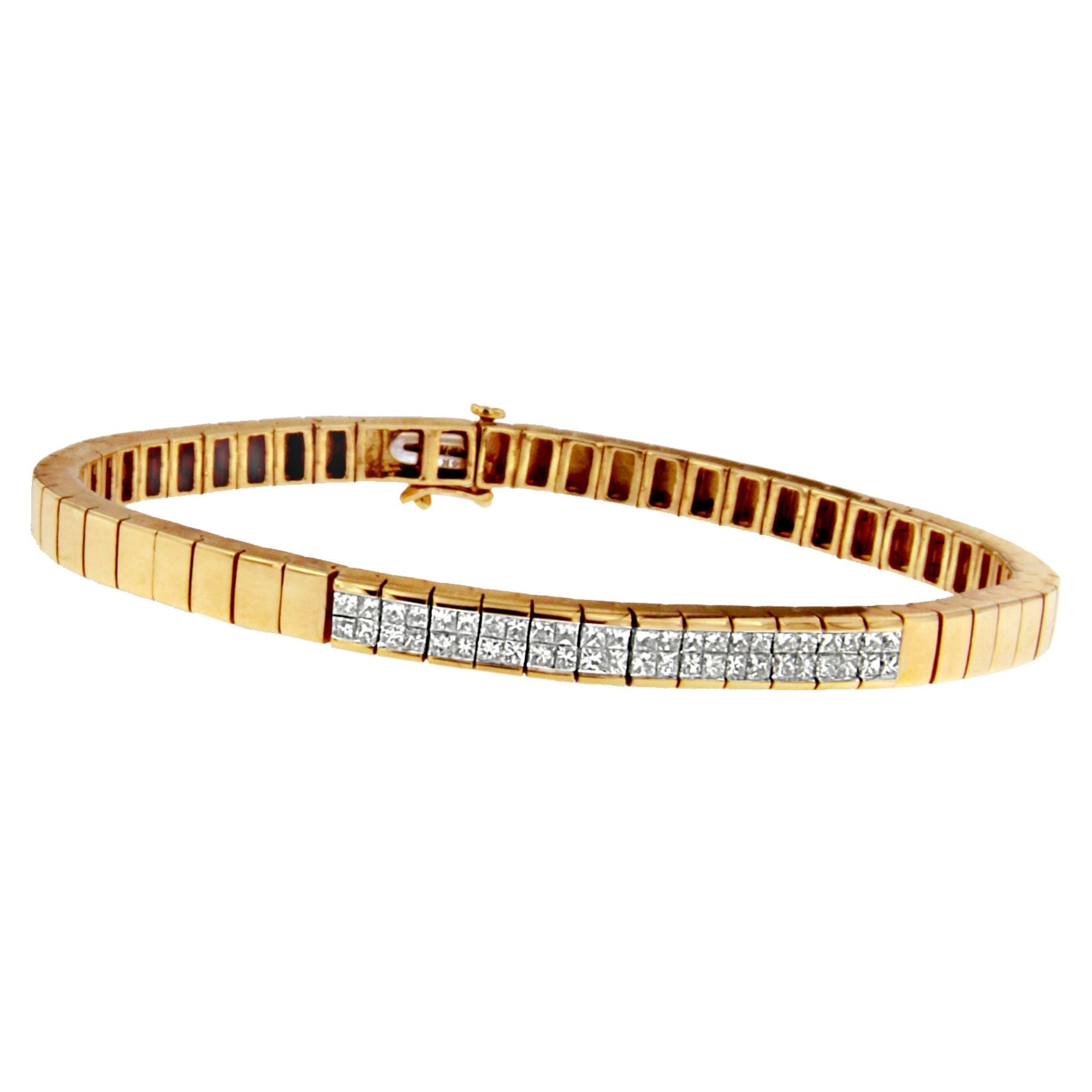 14K Yellow Gold Princess Cut Diamond Banded Bracelet (1.00 cttw, G - H Color, VS1 - VS2 Clarity) - LinkagejewelrydesignLinkagejewelrydesign