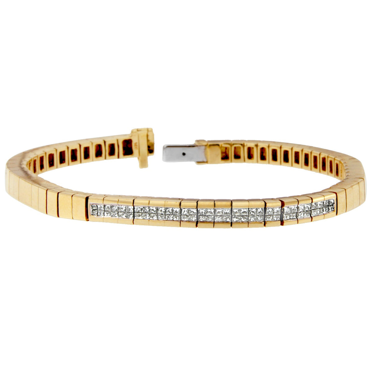 14K Yellow Gold Princess-Cut Diamond Banded Bracelet (1.10 cttw, G-H Color, SI1-SI2 Clarity) - LinkagejewelrydesignLinkagejewelrydesign