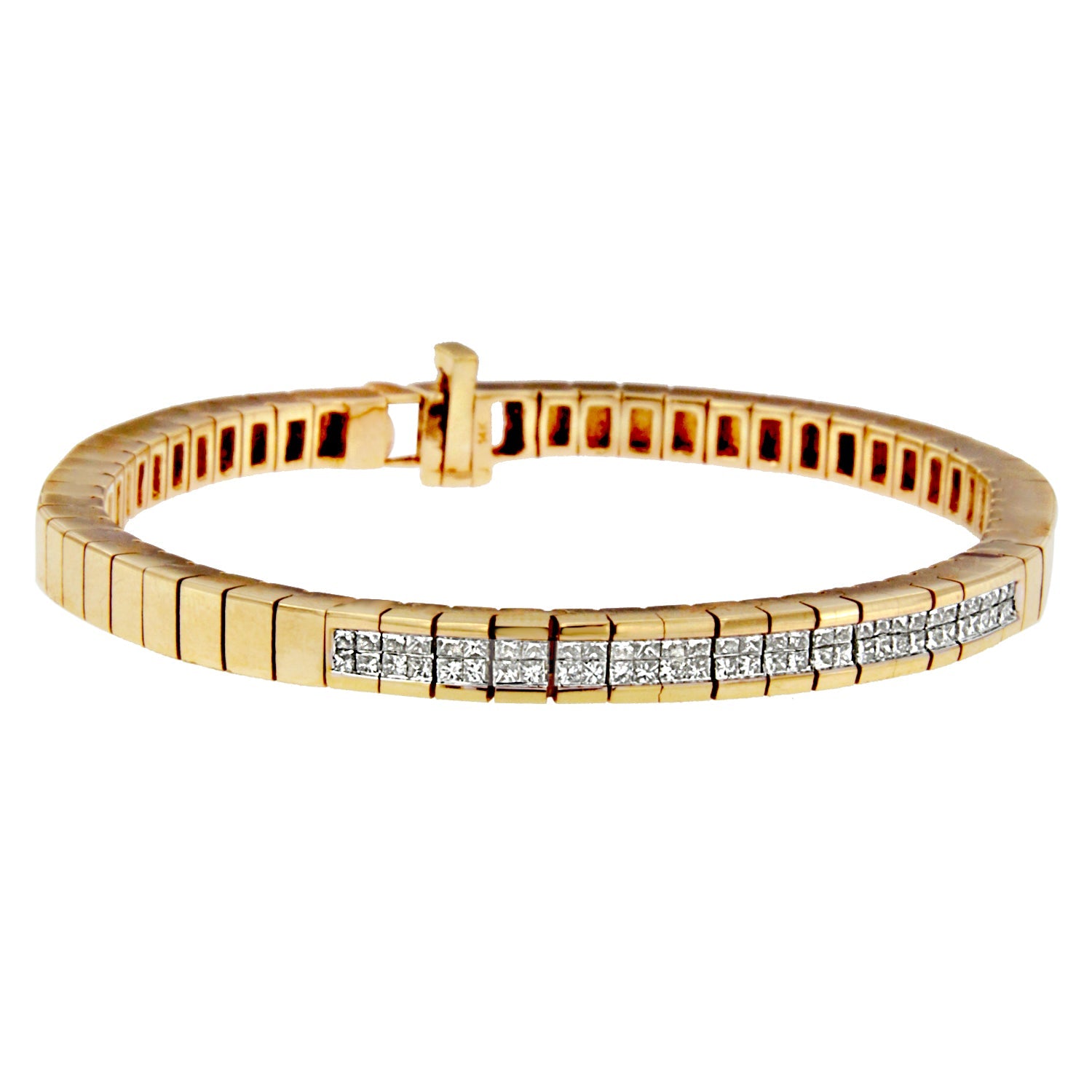 14K Yellow Gold Princess-Cut Diamond Banded Bracelet (1.10 cttw, G-H Color, SI1-SI2 Clarity) - LinkagejewelrydesignLinkagejewelrydesign