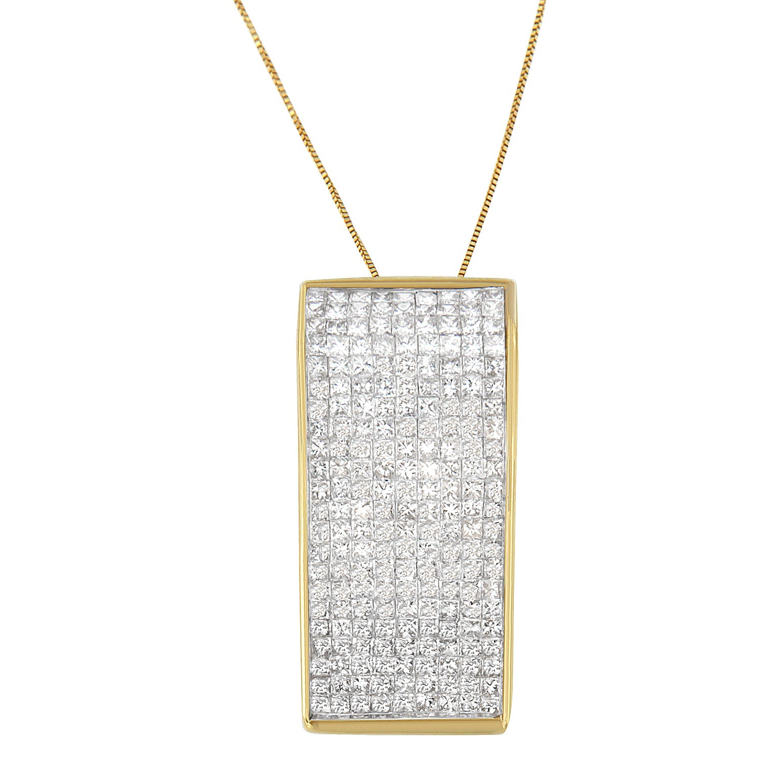 14K Yellow Gold Princess Cut Diamond Block Pendant Necklace (2 5/8 cttw, H-I Color, SI2-I1 Clarity) - LinkagejewelrydesignLinkagejewelrydesign