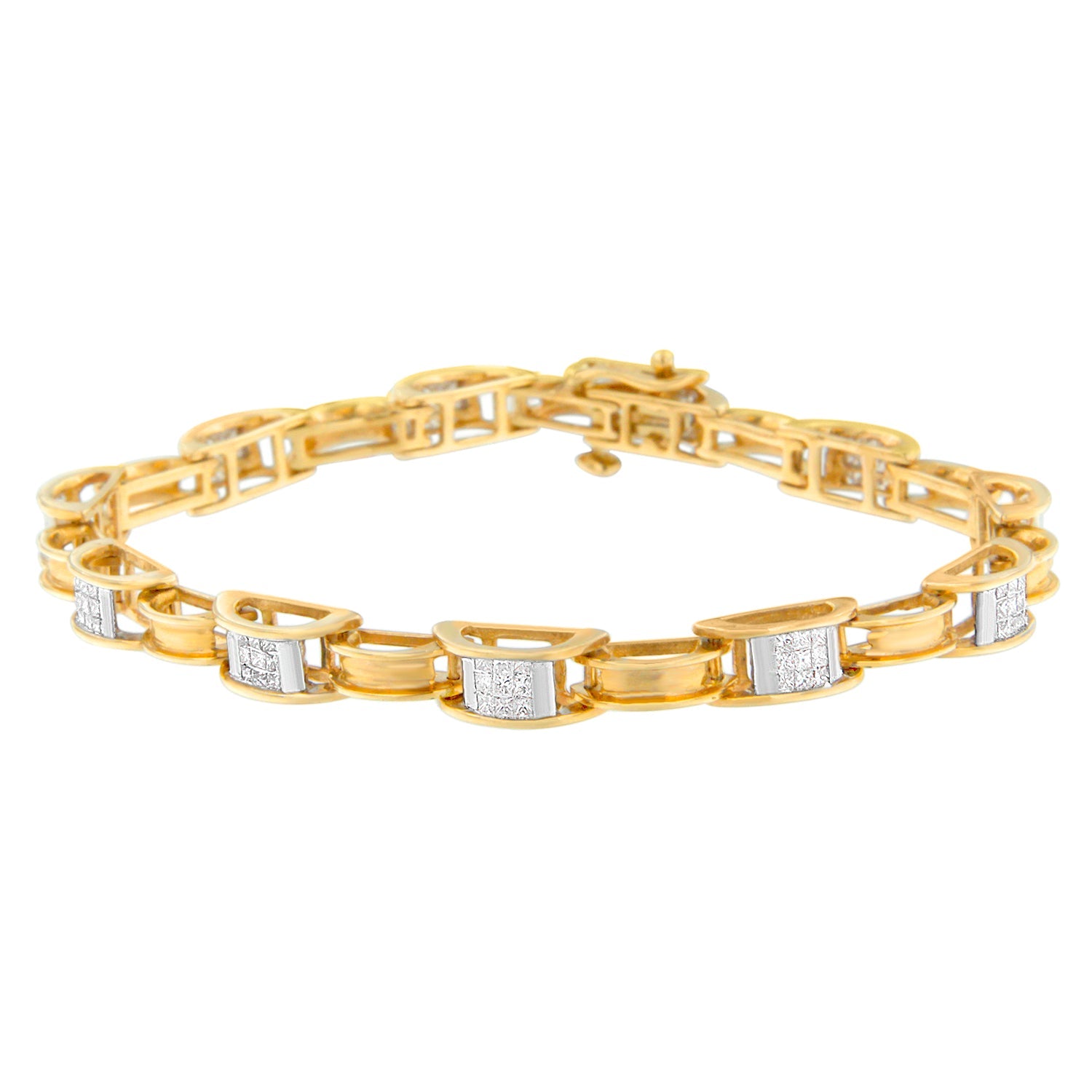 14K Yellow Gold Princess Cut Diamond Chain Link Bracelet (1.00 cttw, H-I Color, SI1-SI2 Clarity) - LinkagejewelrydesignLinkagejewelrydesign