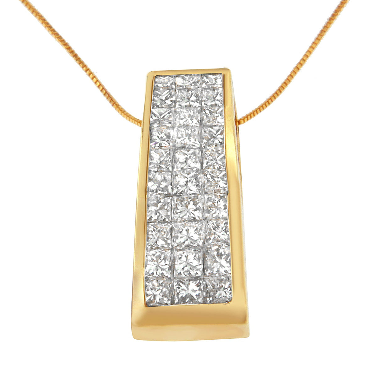 14K Yellow Gold Princess-Cut Diamond Pillar Pendant Necklace (1 5/8 cttw, H-I Color, SI1-SI2 Clarity) - LinkagejewelrydesignLinkagejewelrydesign