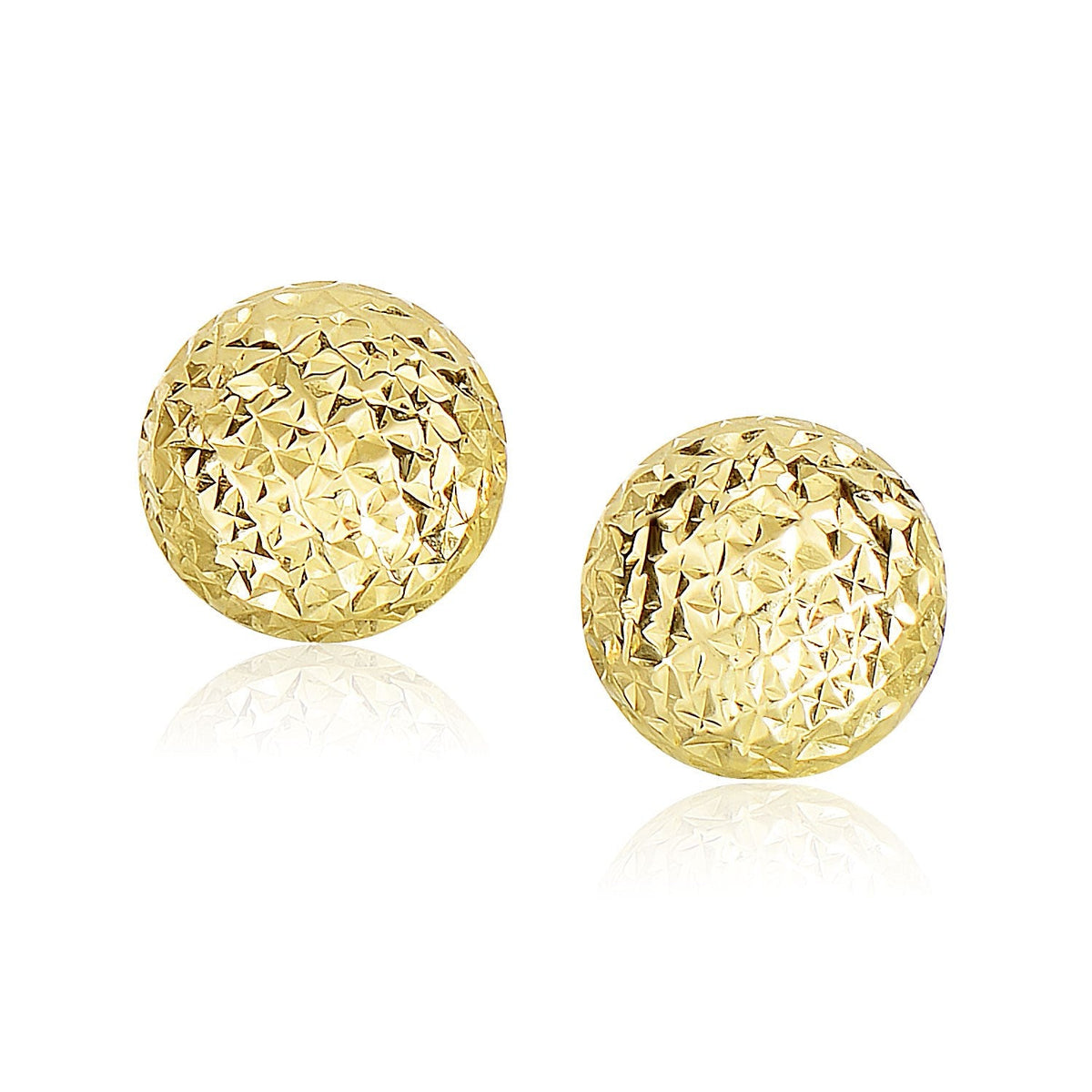 14k Yellow Gold Puff Round Earrings with Diamond Cuts - LinkagejewelrydesignLinkagejewelrydesign