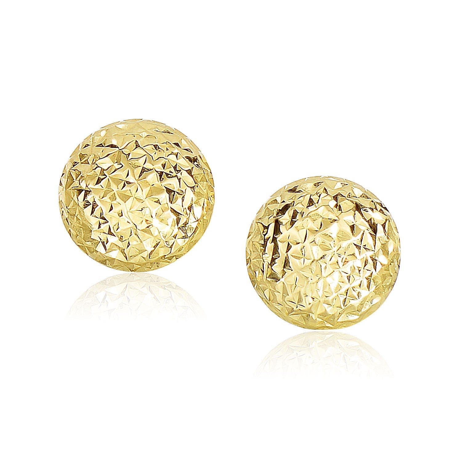 14k Yellow Gold Puff Round Earrings with Diamond Cuts - LinkagejewelrydesignLinkagejewelrydesign