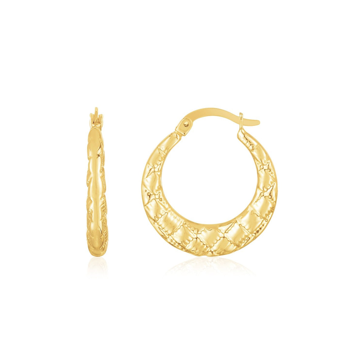 14K Yellow Gold Puffed Checkerboard Hoops - LinkagejewelrydesignLinkagejewelrydesign