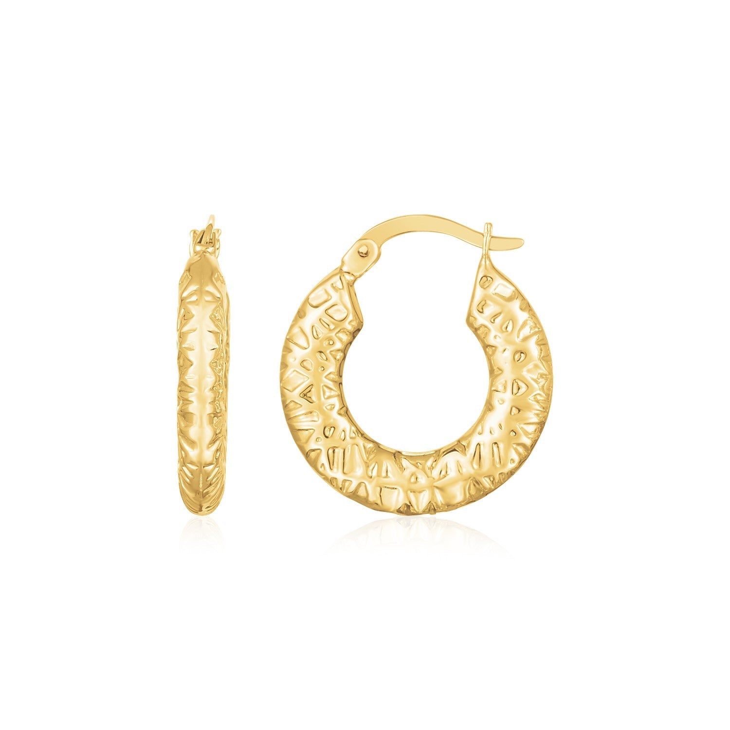 14K Yellow Gold Puffed Textured Hoops - LinkagejewelrydesignLinkagejewelrydesign