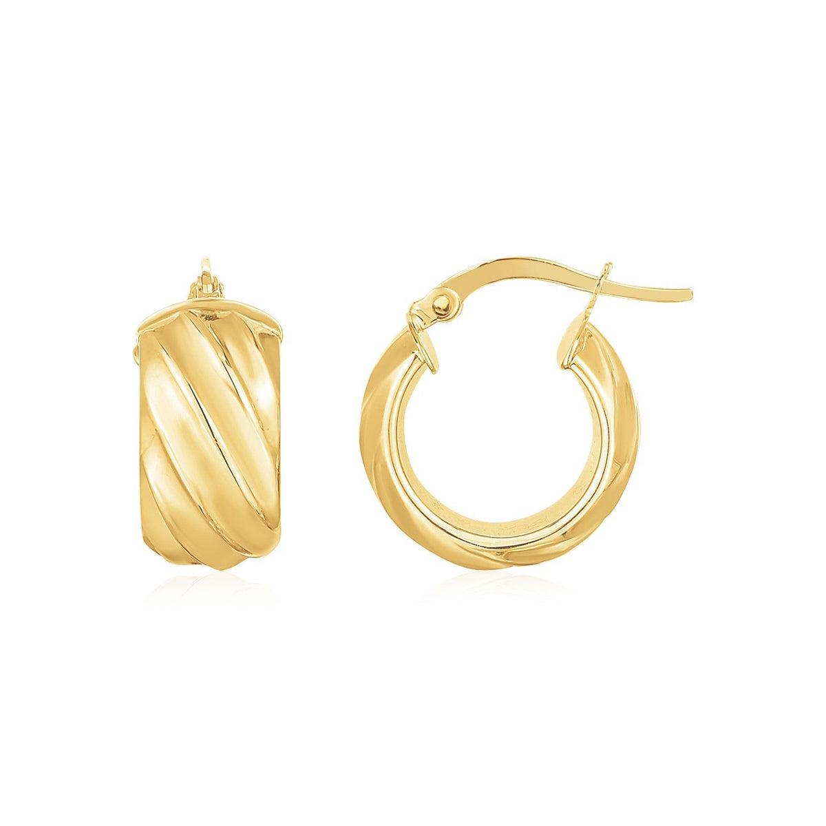 14K Yellow Gold Ribbed Hoop Earrings Wide - LinkagejewelrydesignLinkagejewelrydesign