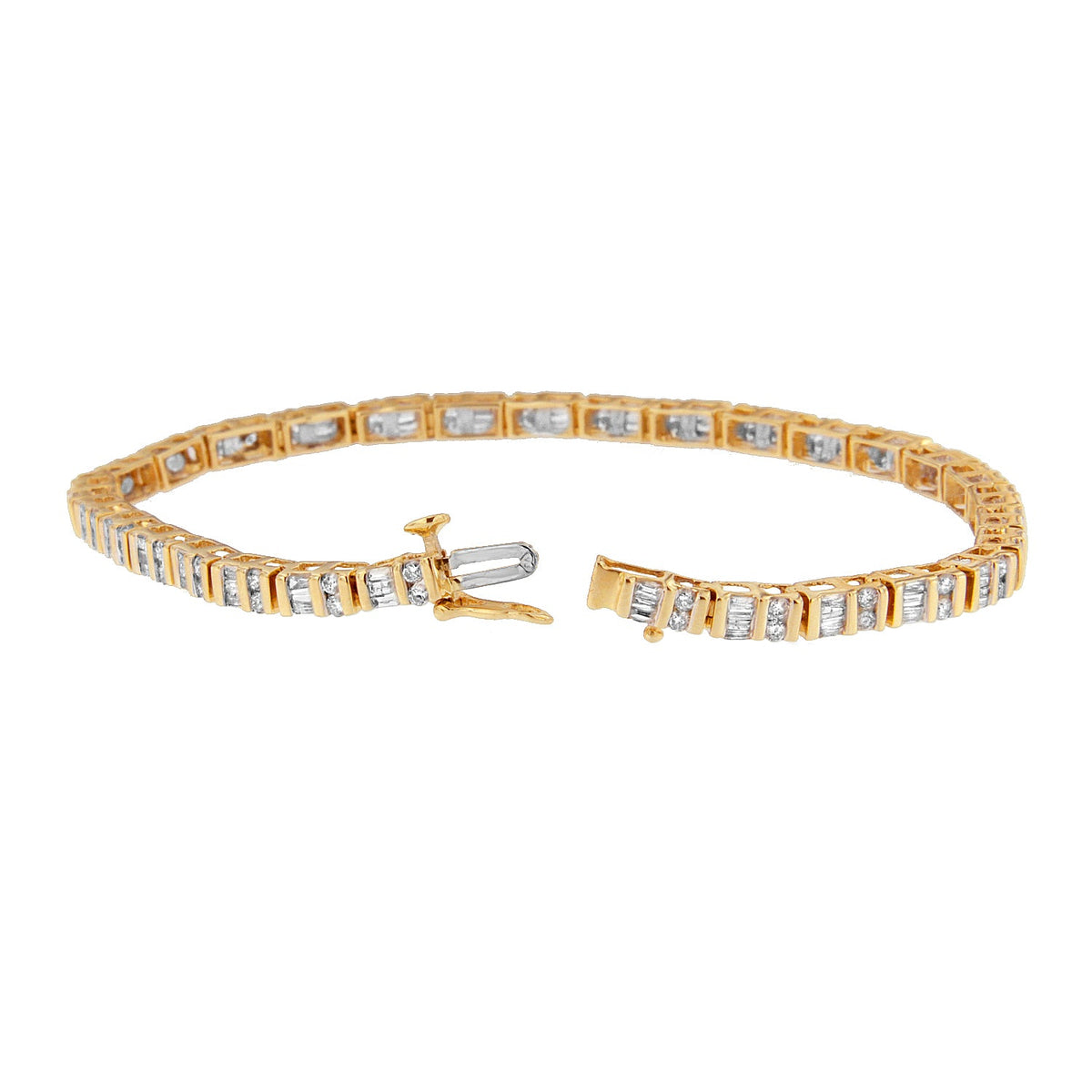 14K Yellow Gold Round and Baguette-Cut Diamond Bracelet (2.00 cttw, H-I Color, SI2-I1 Clarity) - LinkagejewelrydesignLinkagejewelrydesign