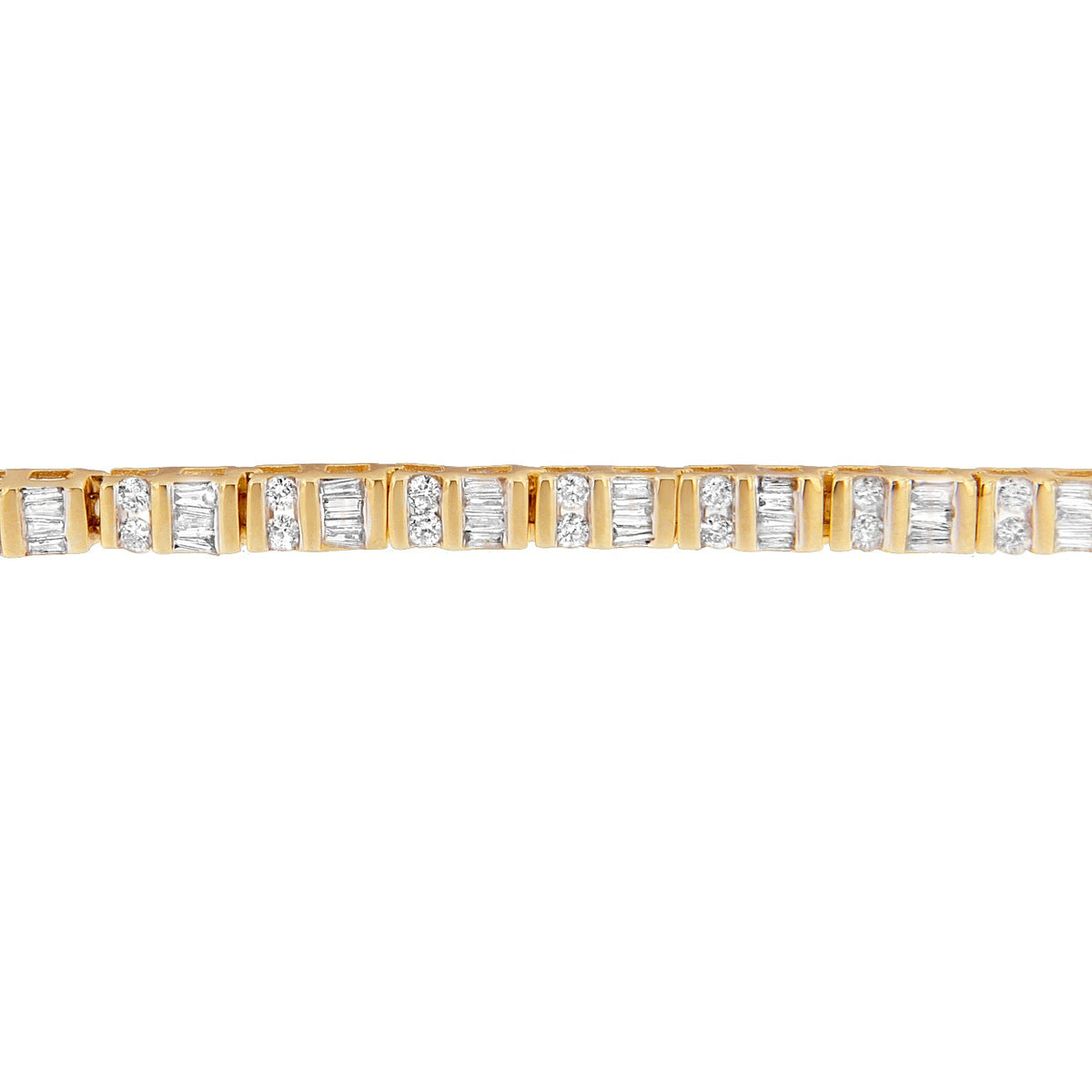 14K Yellow Gold Round and Baguette-Cut Diamond Bracelet (2.00 cttw, H-I Color, SI2-I1 Clarity) - LinkagejewelrydesignLinkagejewelrydesign