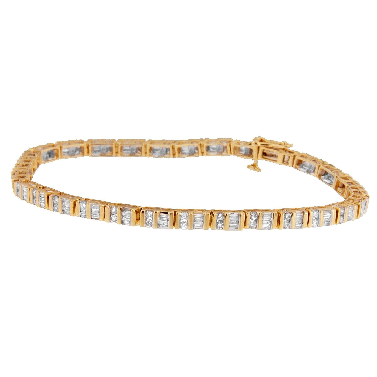 14K Yellow Gold Round and Baguette-Cut Diamond Bracelet (2.00 cttw, H-I Color, SI2-I1 Clarity) - LinkagejewelrydesignLinkagejewelrydesign