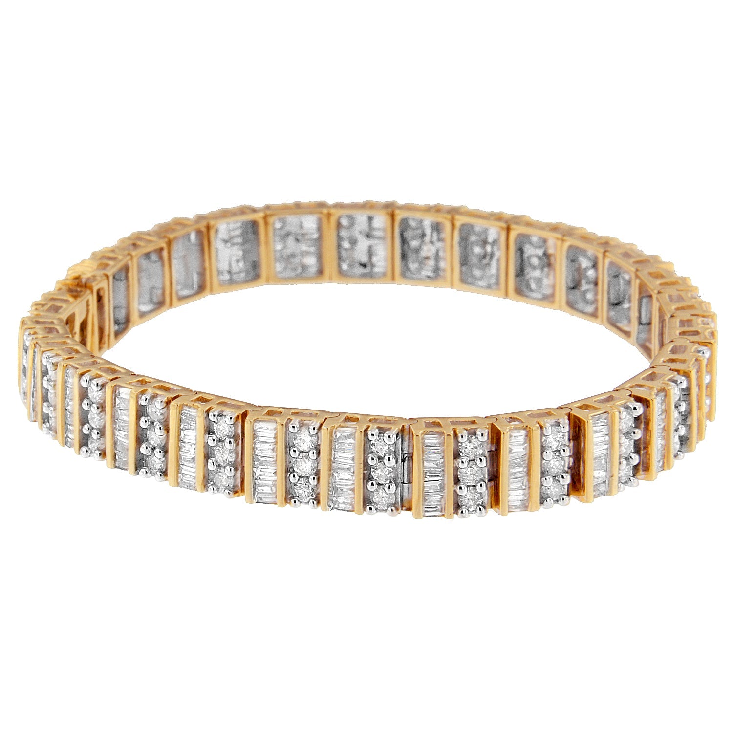 14K Yellow Gold Round and Baguette-Cut Diamond Bracelet (5.50 cttw, H-I Color, I1-I2 Clarity) - LinkagejewelrydesignLinkagejewelrydesign
