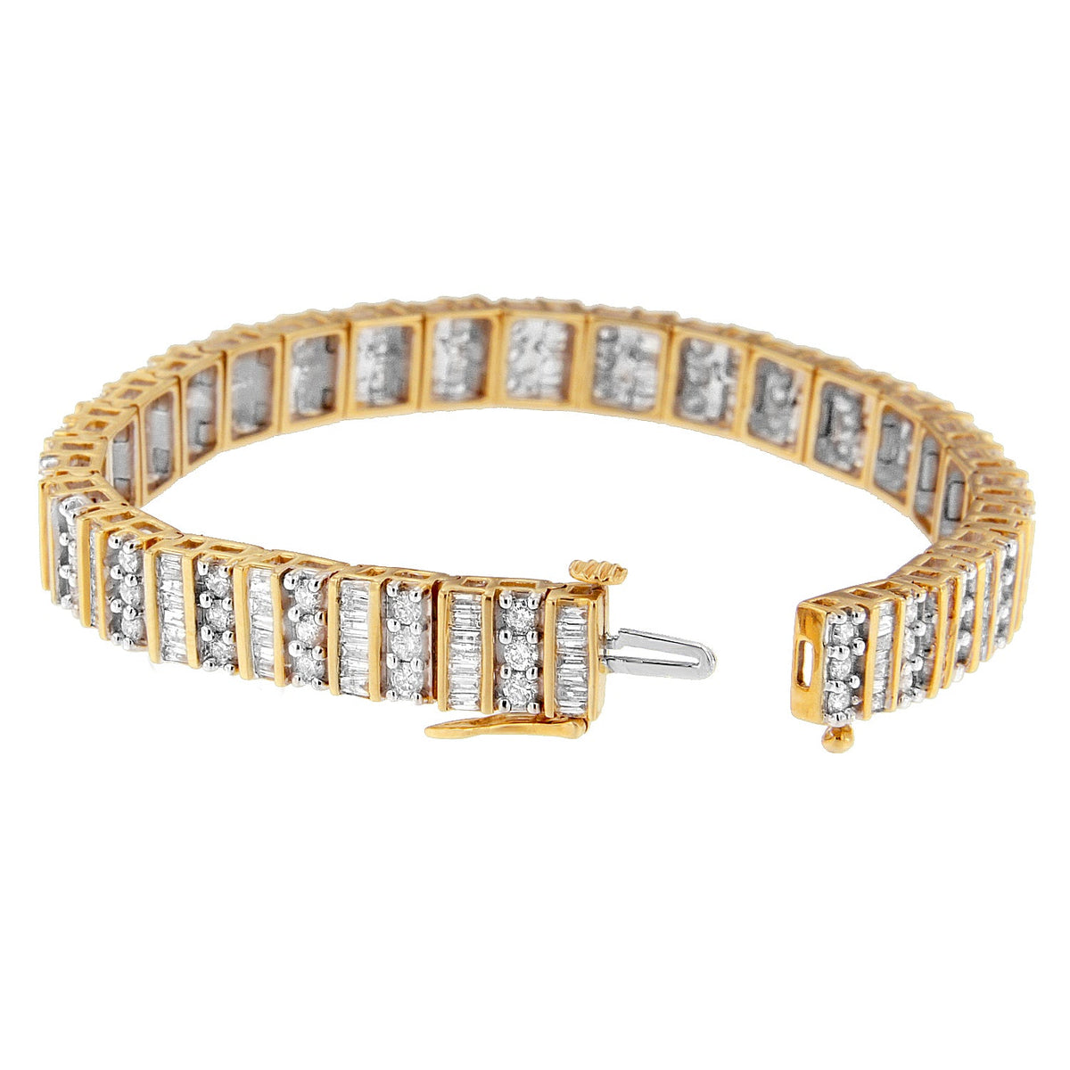 14K Yellow Gold Round and Baguette-Cut Diamond Bracelet (5.50 cttw, H-I Color, I1-I2 Clarity) - LinkagejewelrydesignLinkagejewelrydesign