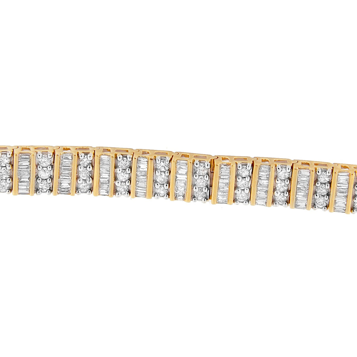 14K Yellow Gold Round and Baguette-Cut Diamond Bracelet (5.50 cttw, H-I Color, I1-I2 Clarity) - LinkagejewelrydesignLinkagejewelrydesign
